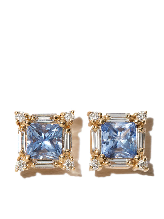 18K yellow gold sapphire diamond stud earrings