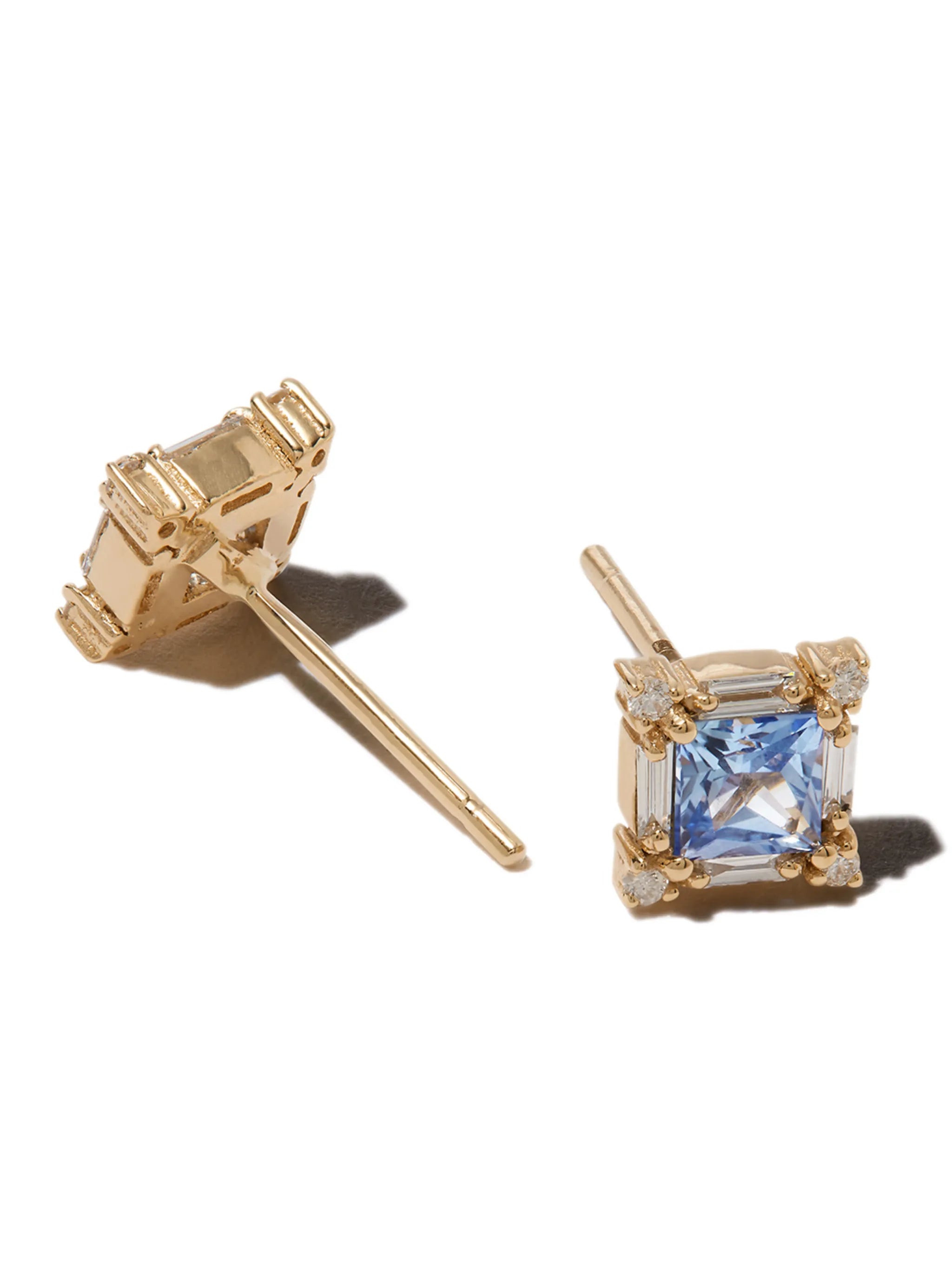 18K yellow gold sapphire diamond stud earrings