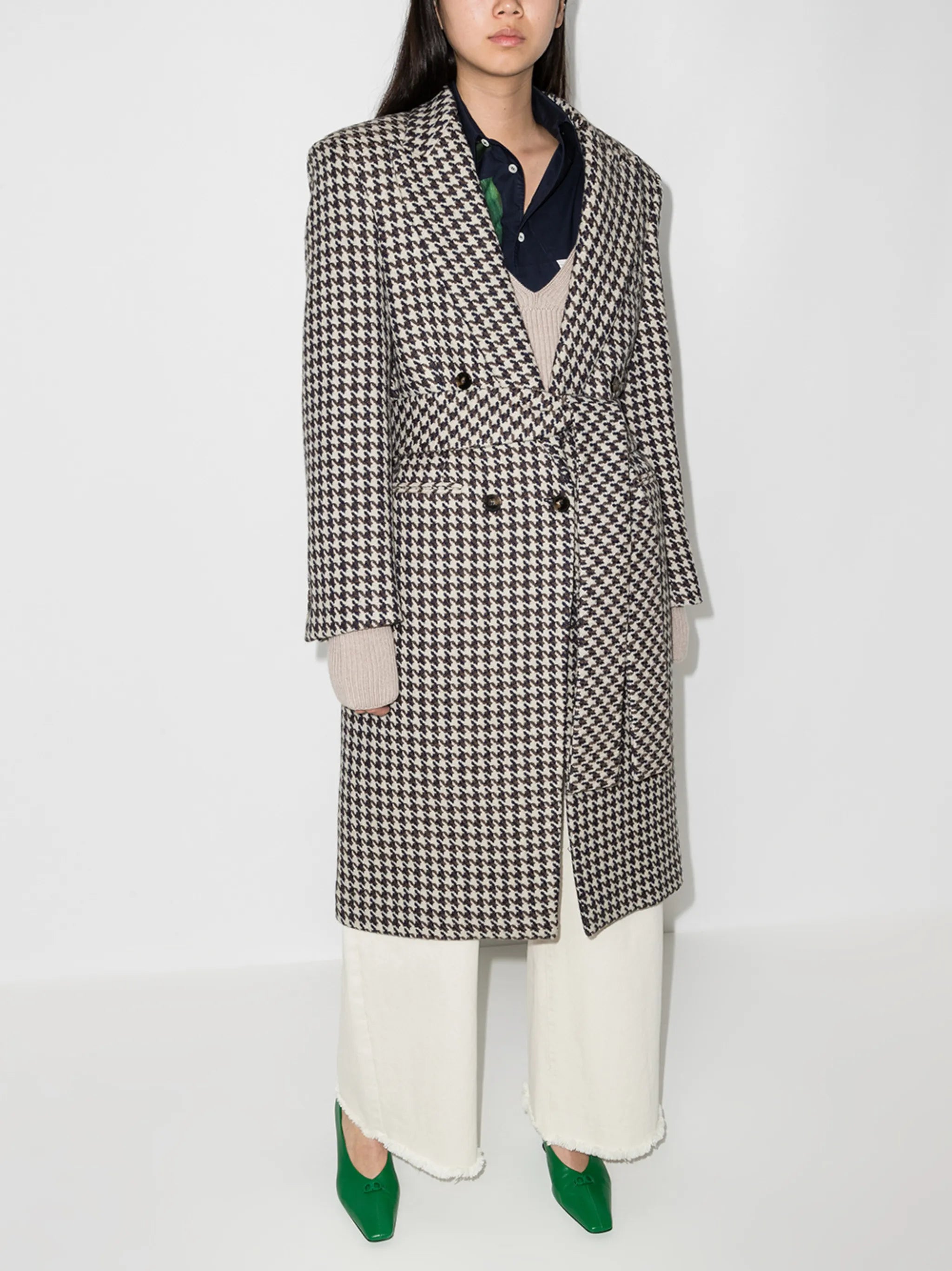 houndstooth-pattern double-breasted coat