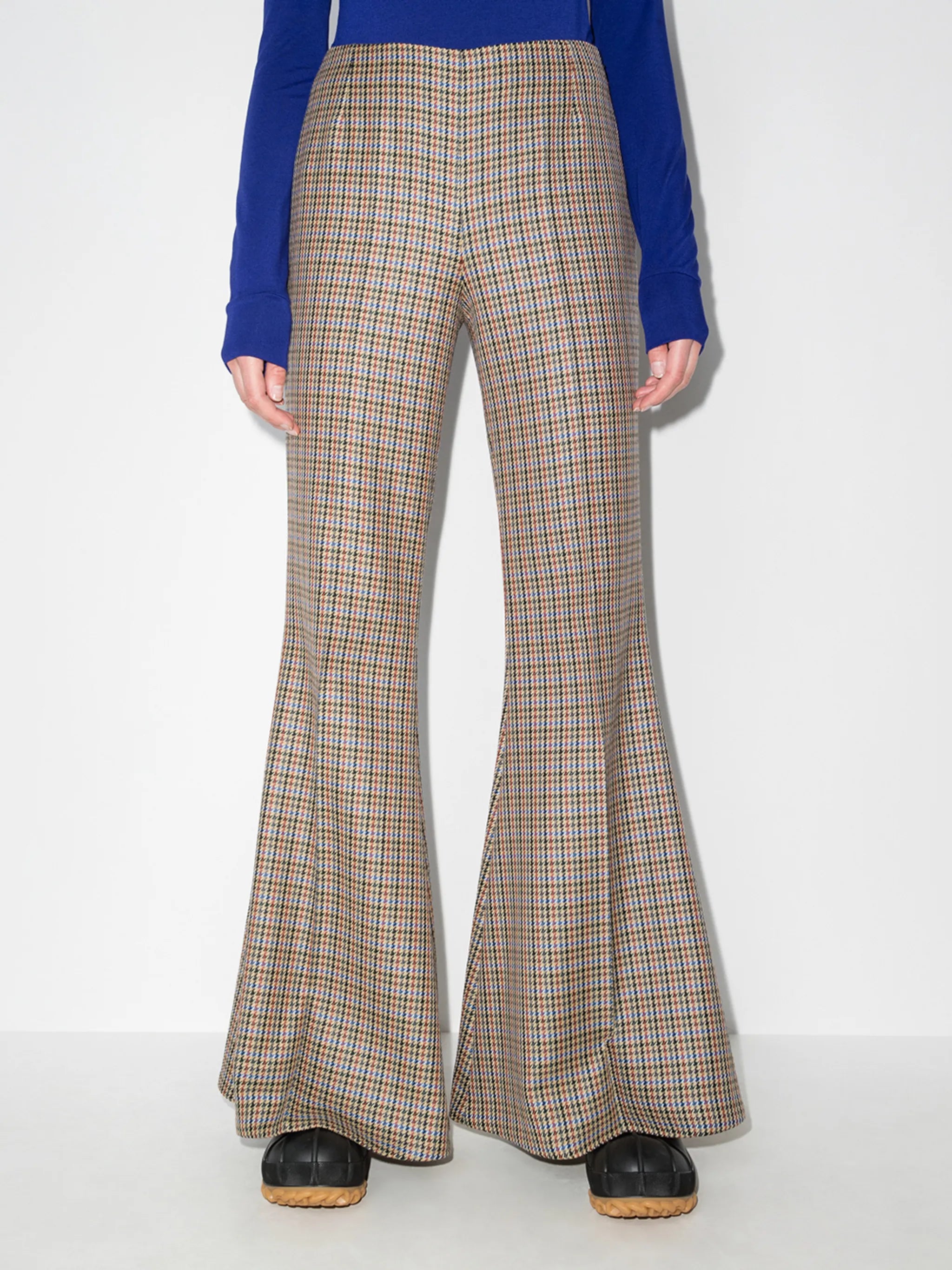 houndstooth-pattern flared trousers