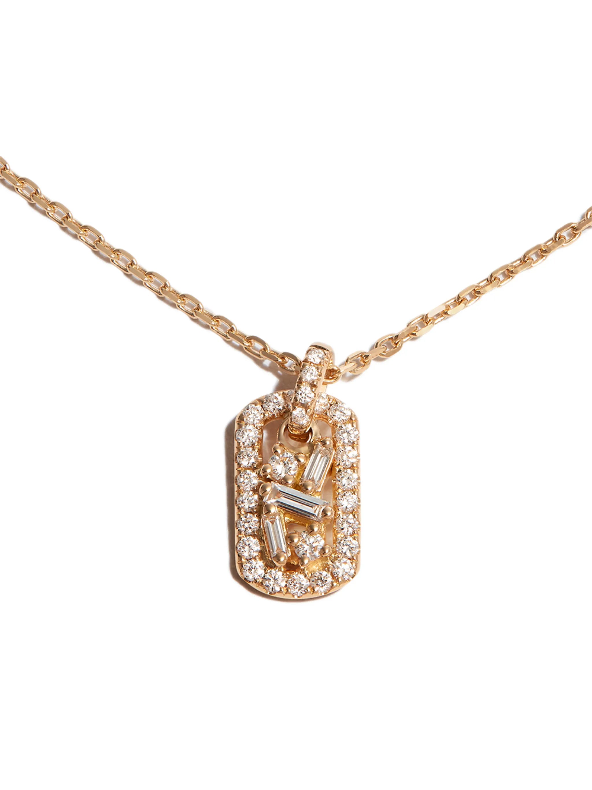 18kt yellow gold Baby Dog Tag diamond necklace