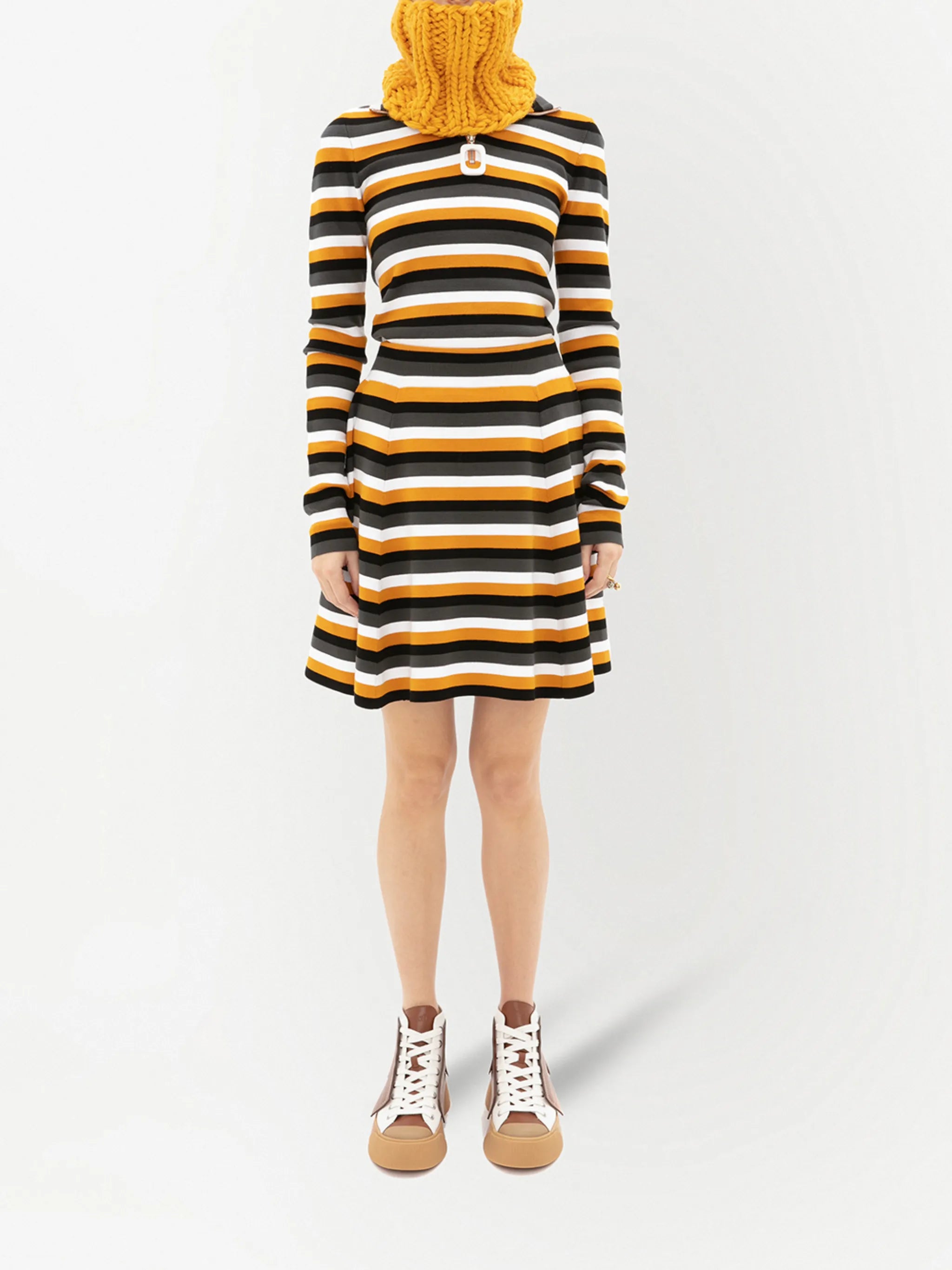 striped flared mini skirt