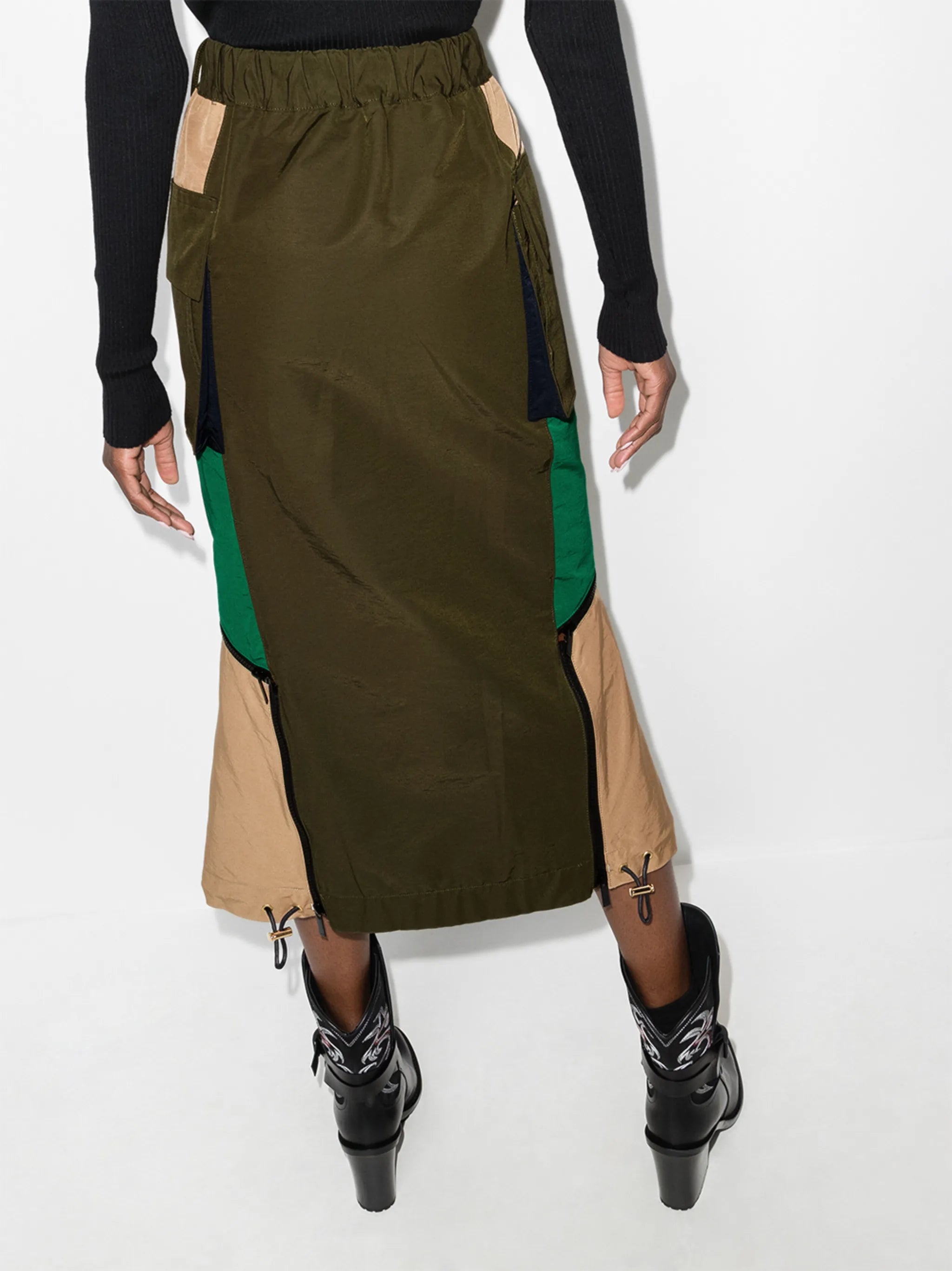 panelled zipped high-waisted skirt