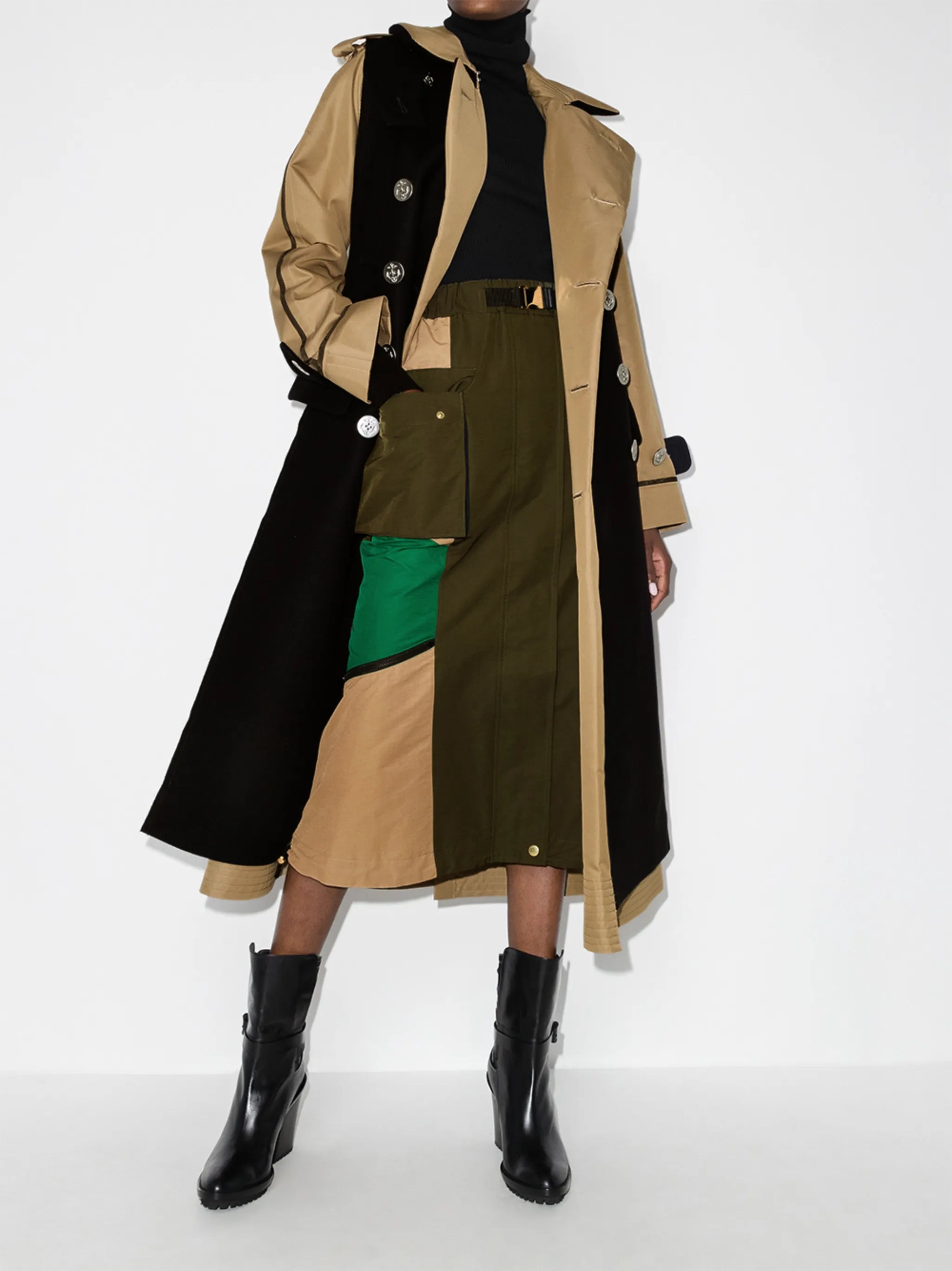 panelled zipped high-waisted skirt