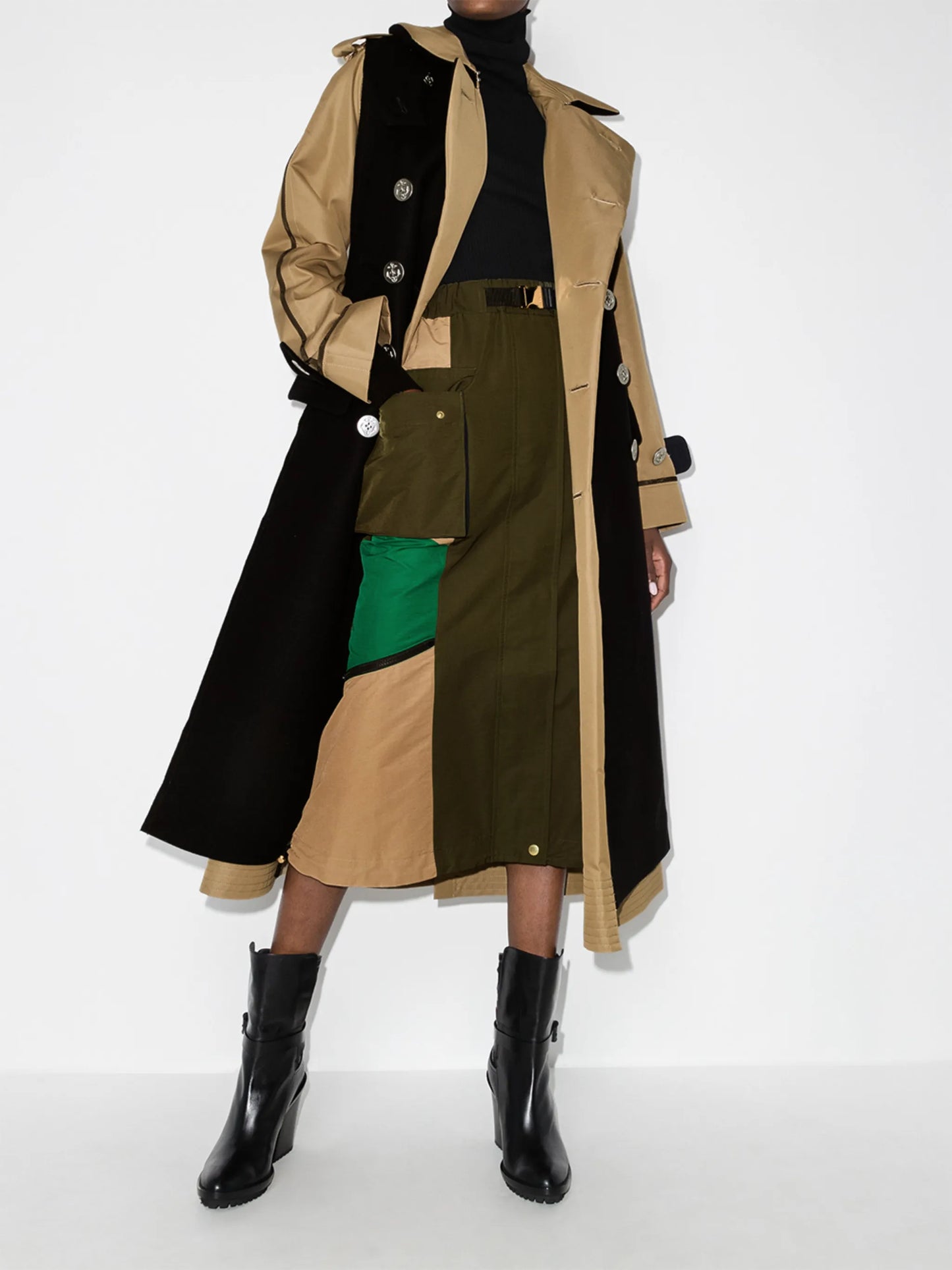 panelled zipped high-waisted skirt