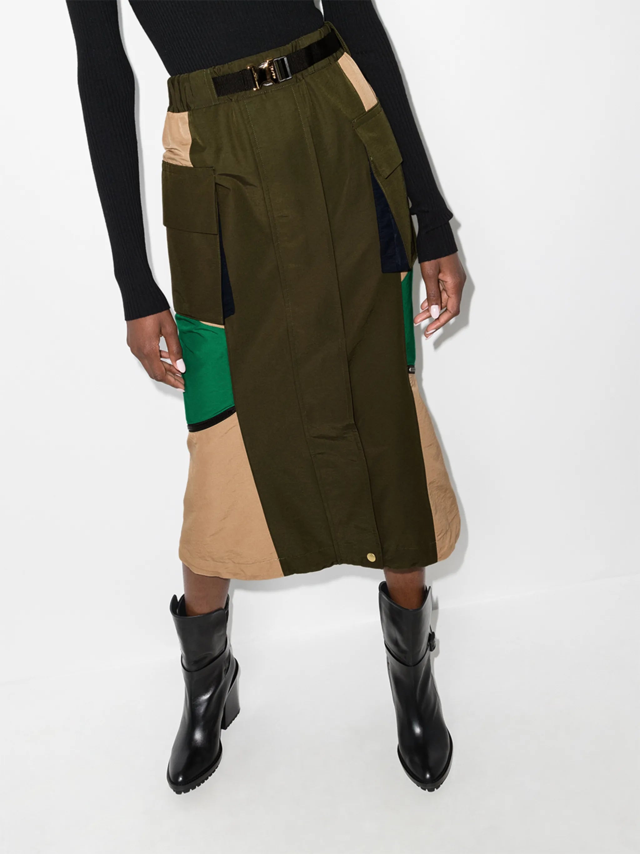 panelled zipped high-waisted skirt