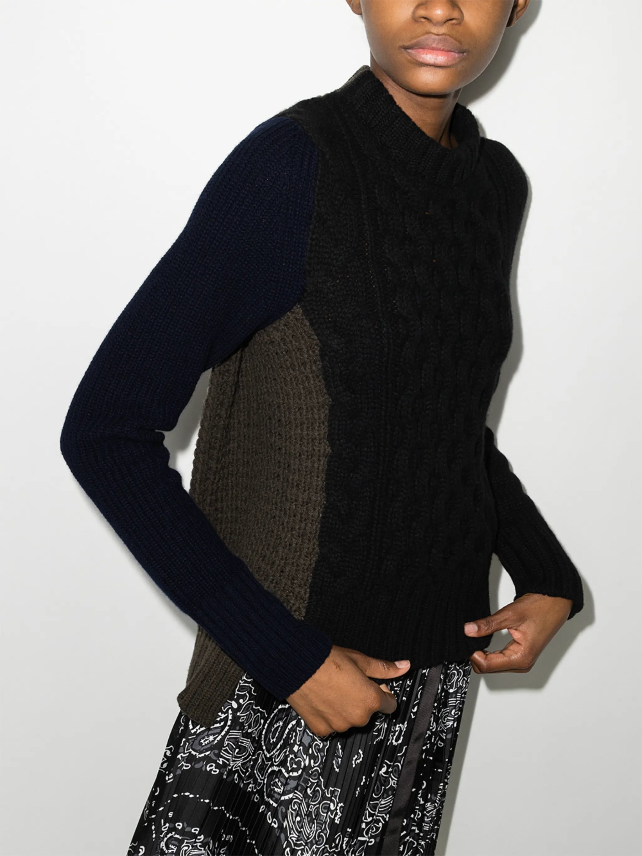 two-tone crew neck jumper