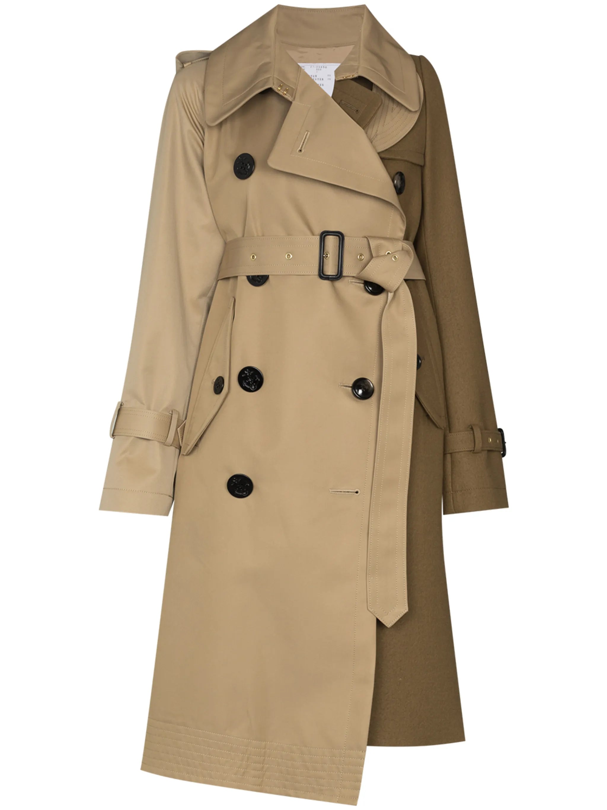 two-tone asymmetric belted trench coat