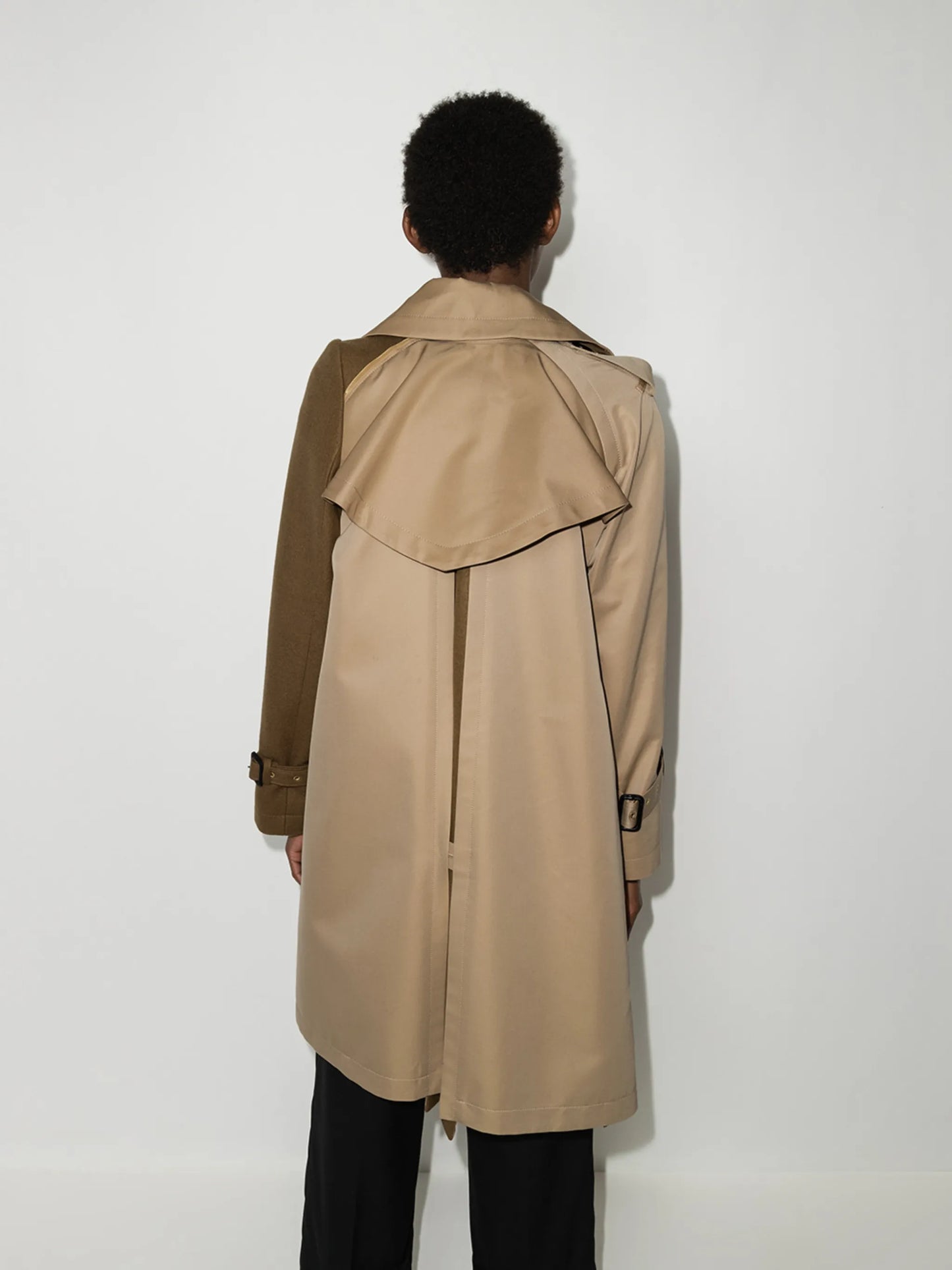 two-tone asymmetric belted trench coat