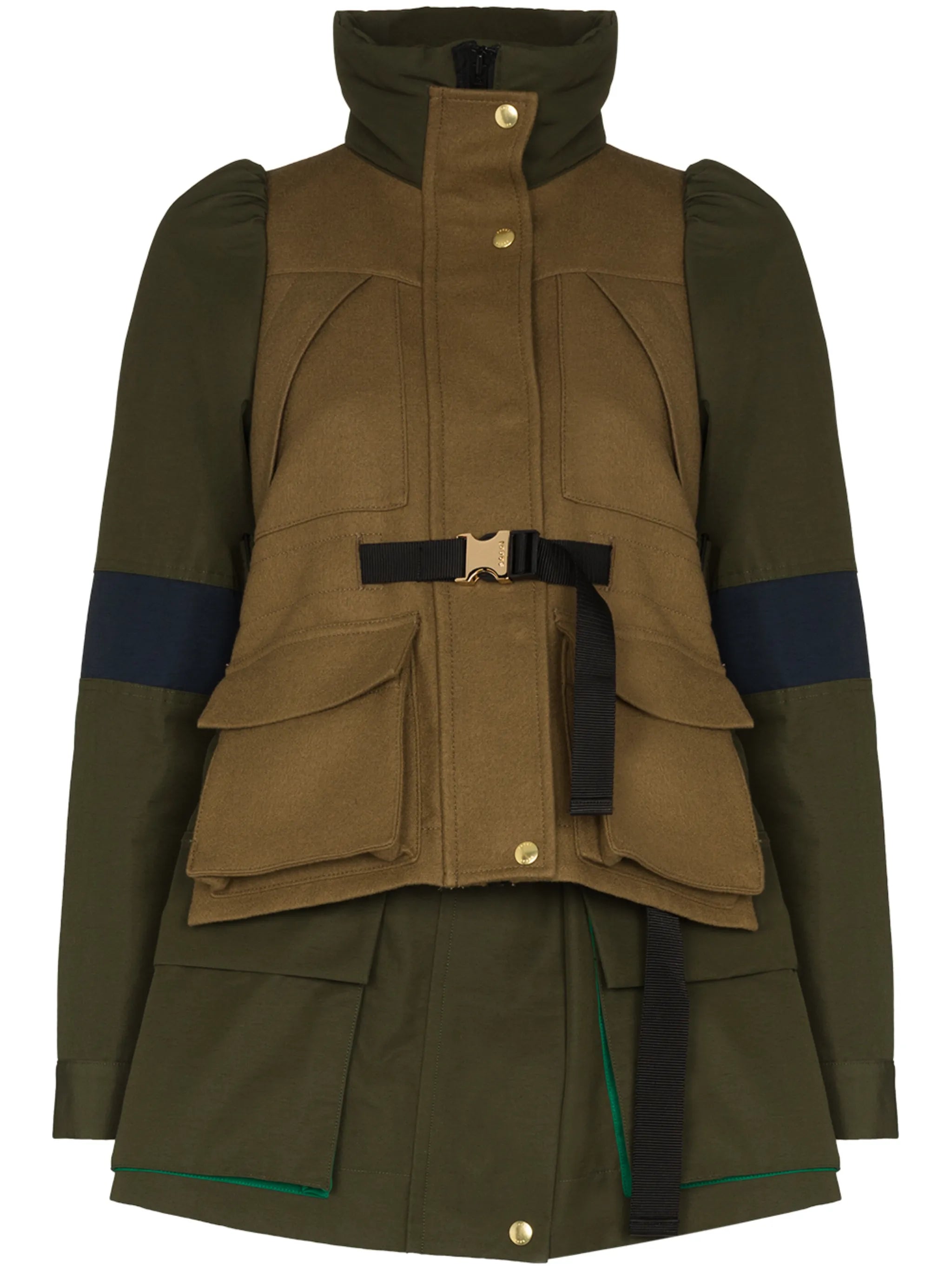 layered belted parka coat