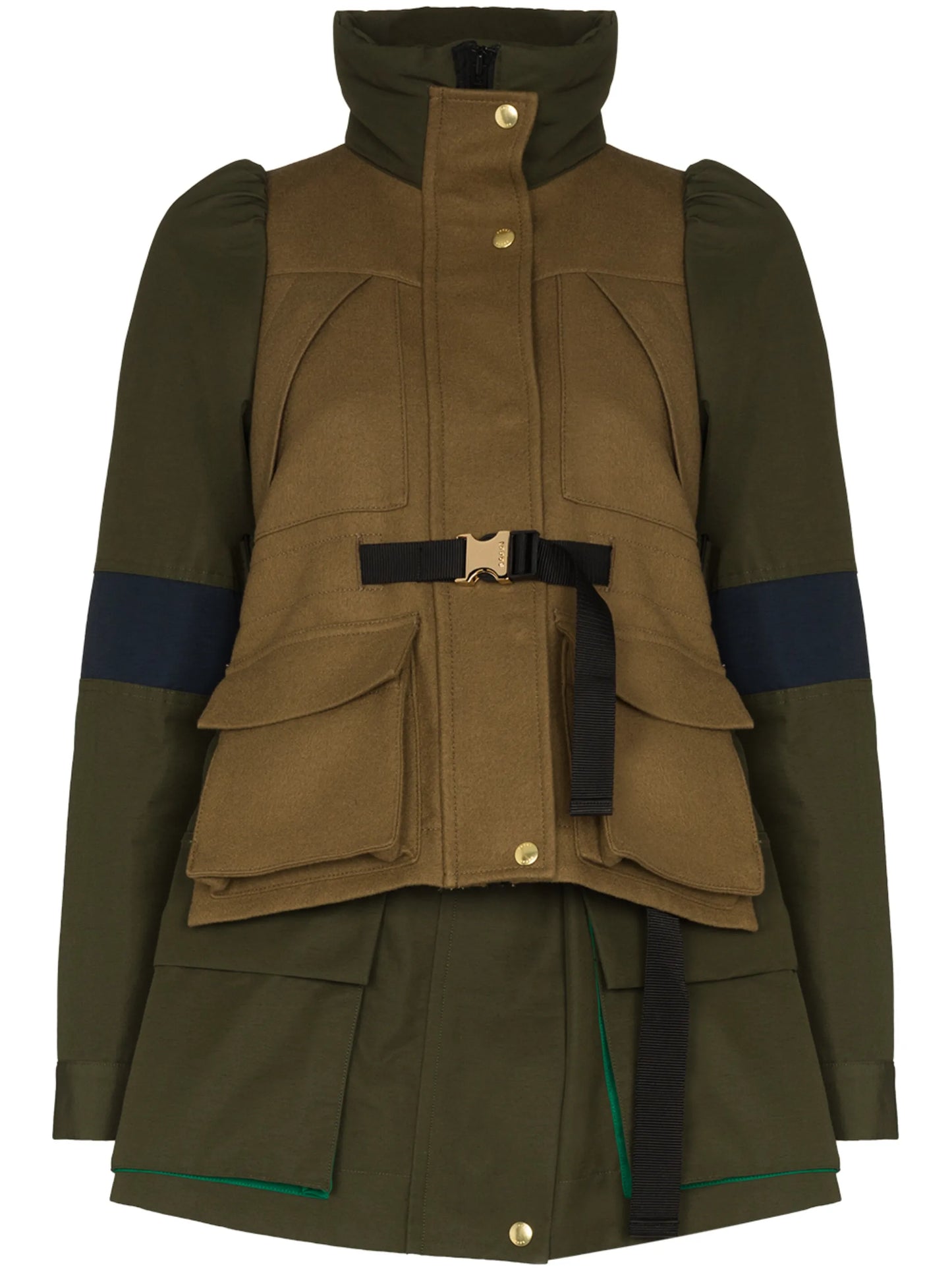 layered belted parka coat