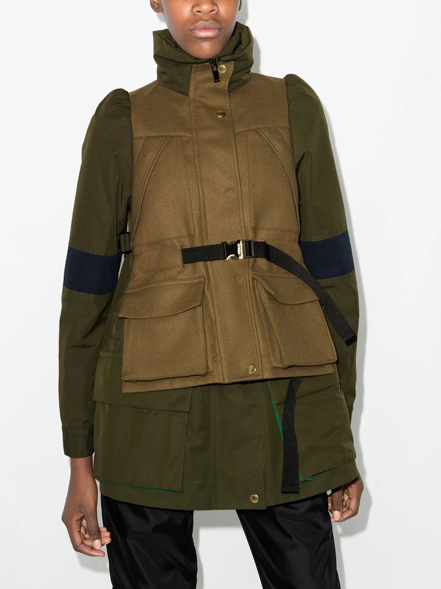 layered belted parka coat