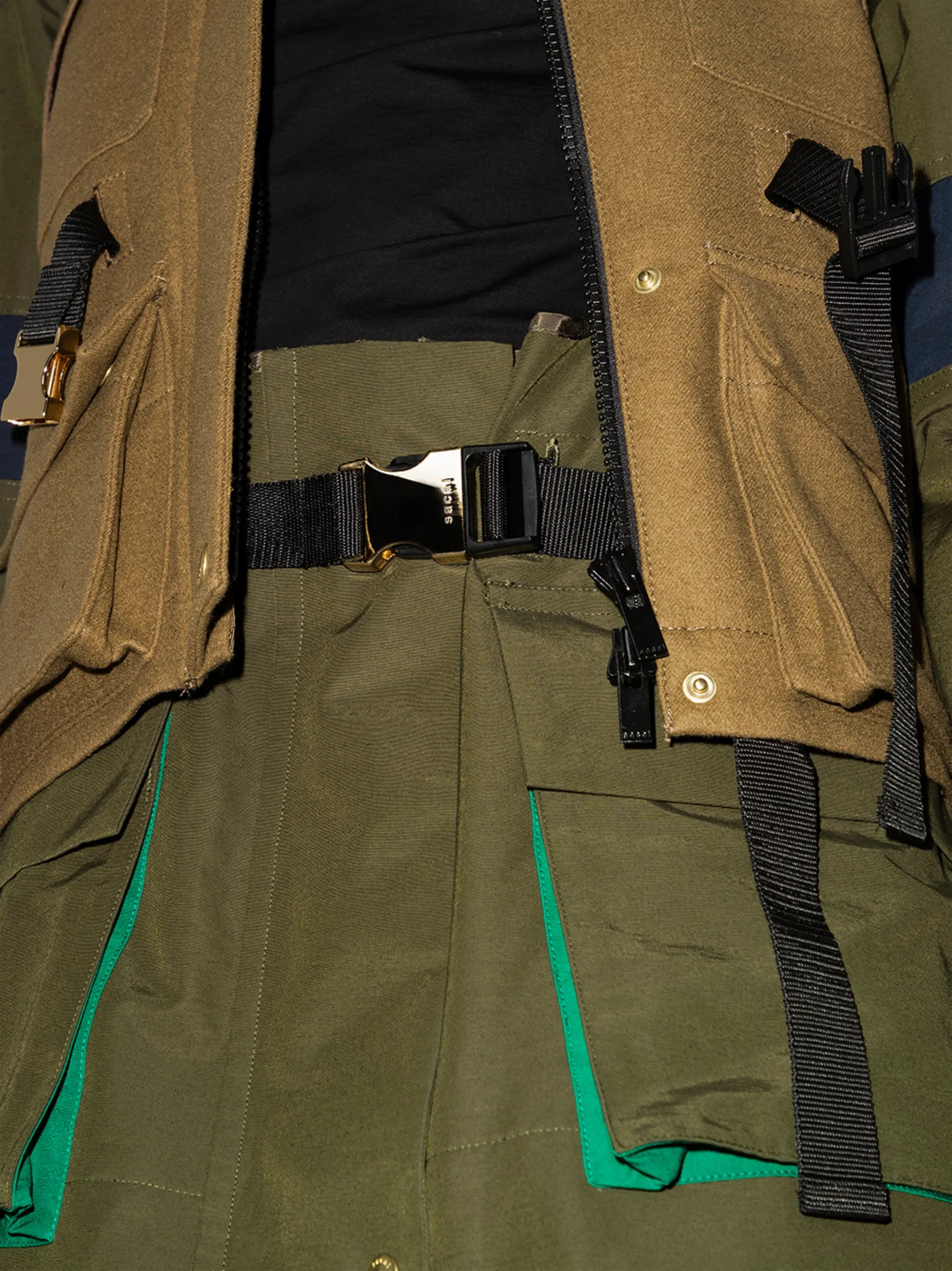 layered belted parka coat