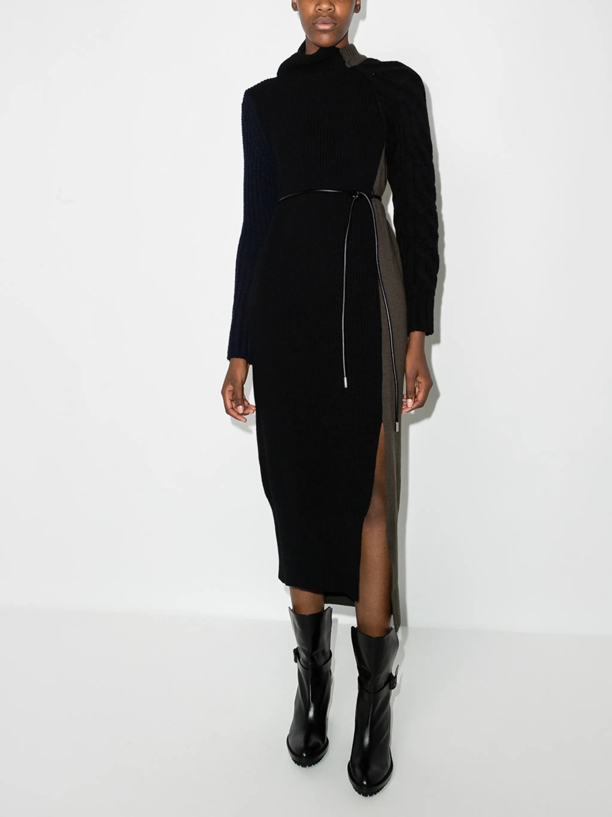 panelled high-neck knitted dress