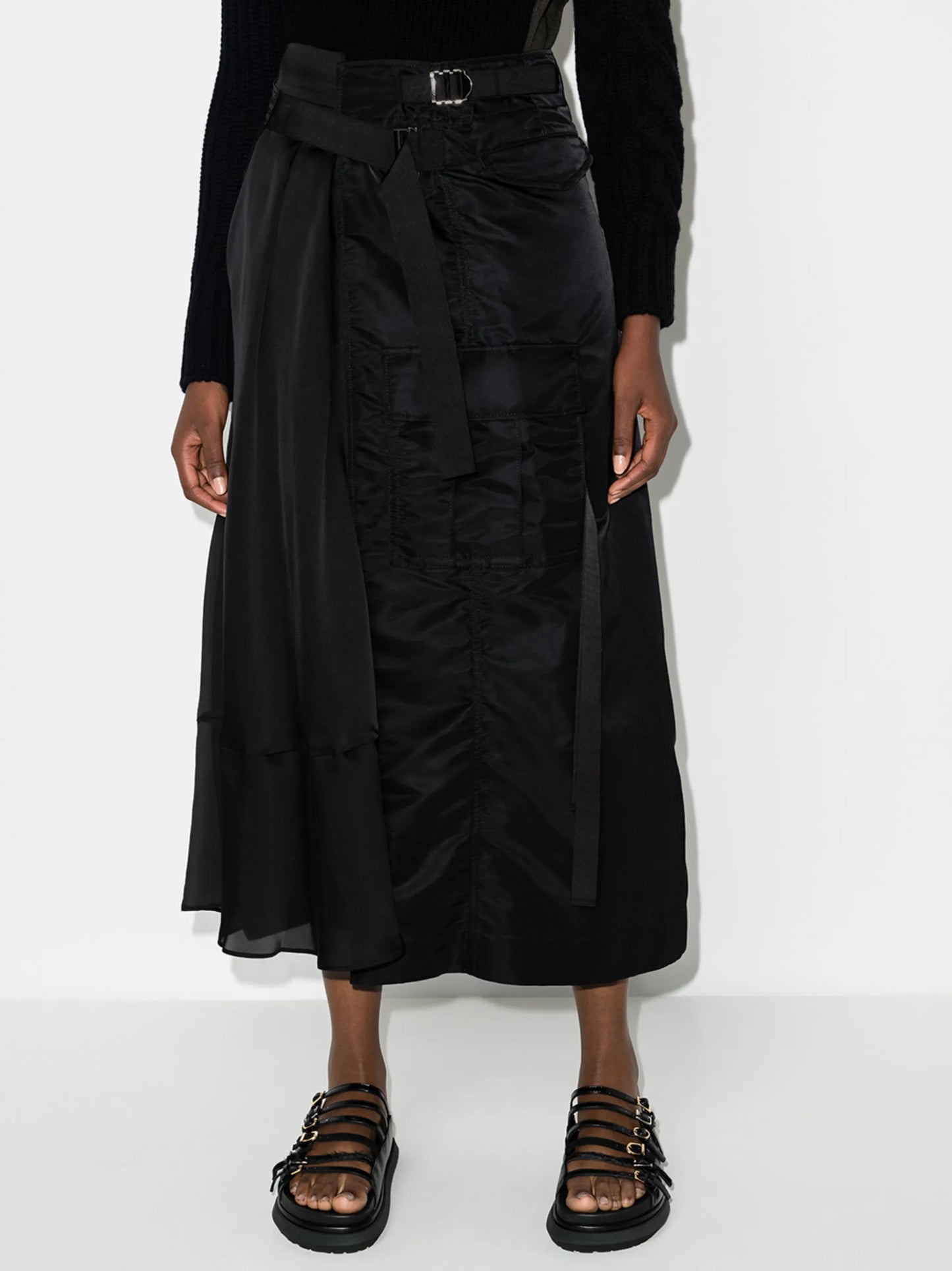 panelled wrap maxi skirt