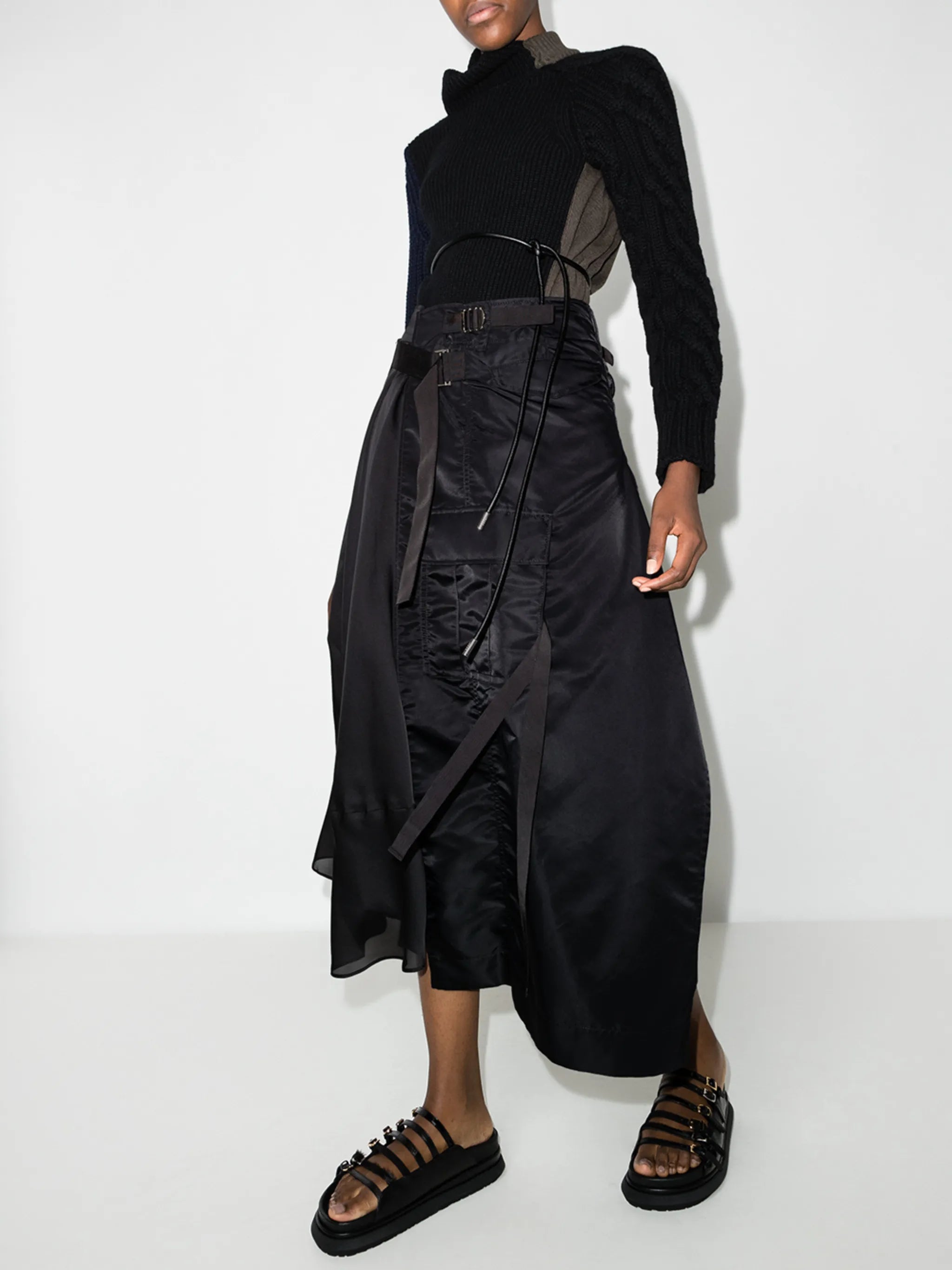 panelled wrap maxi skirt