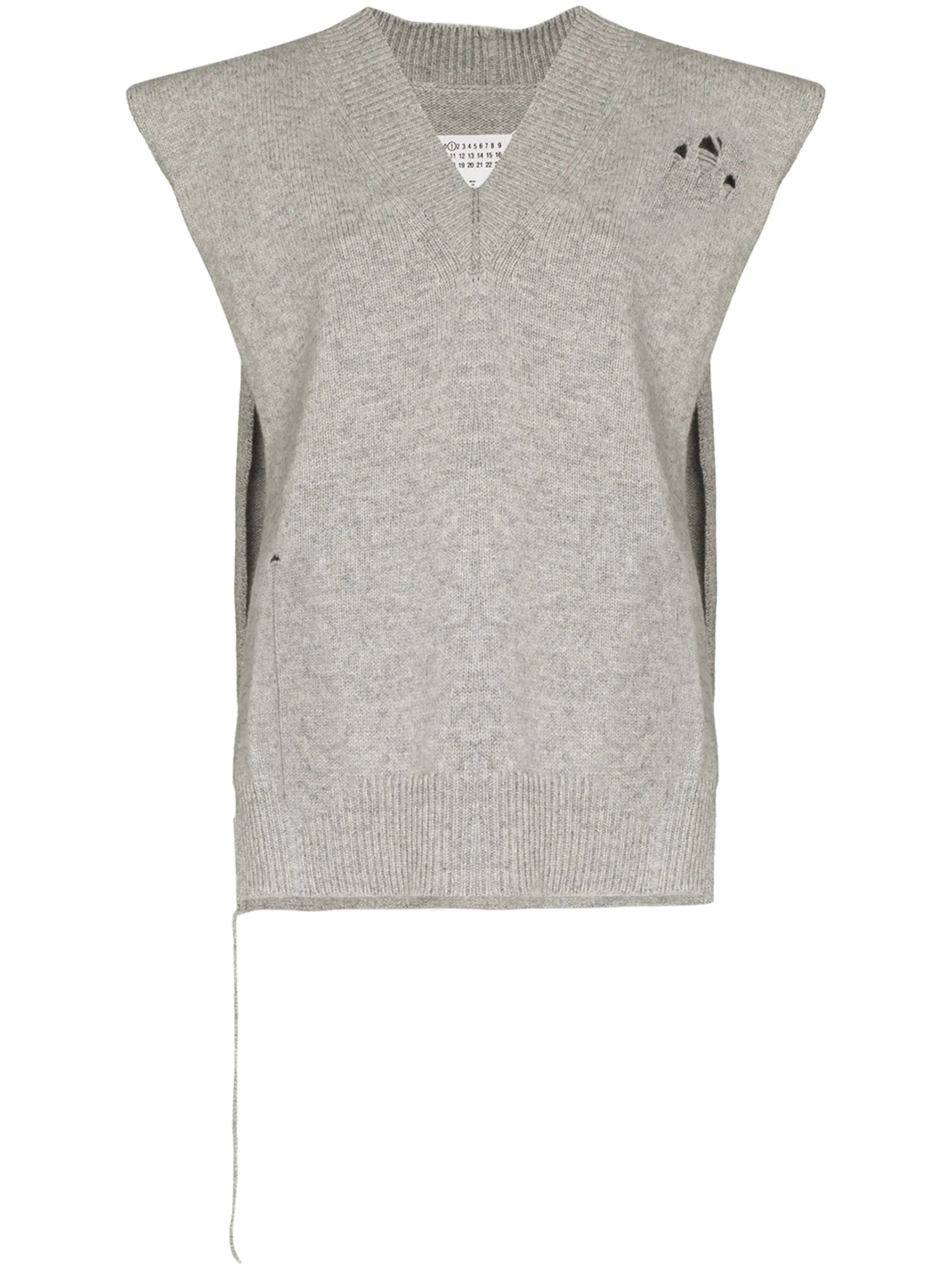 ripped V-neck knitted vest