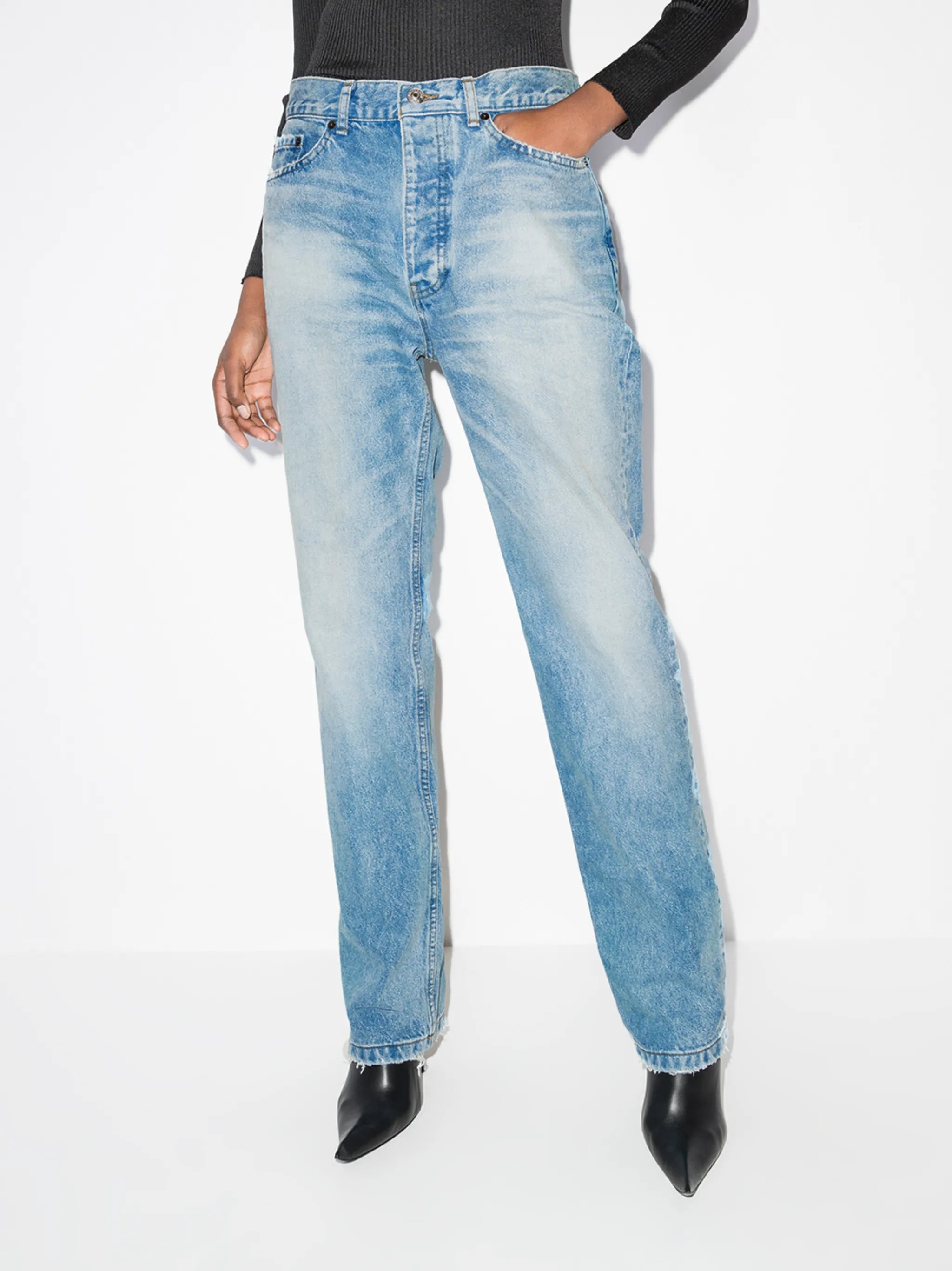ripped straight-leg jeans