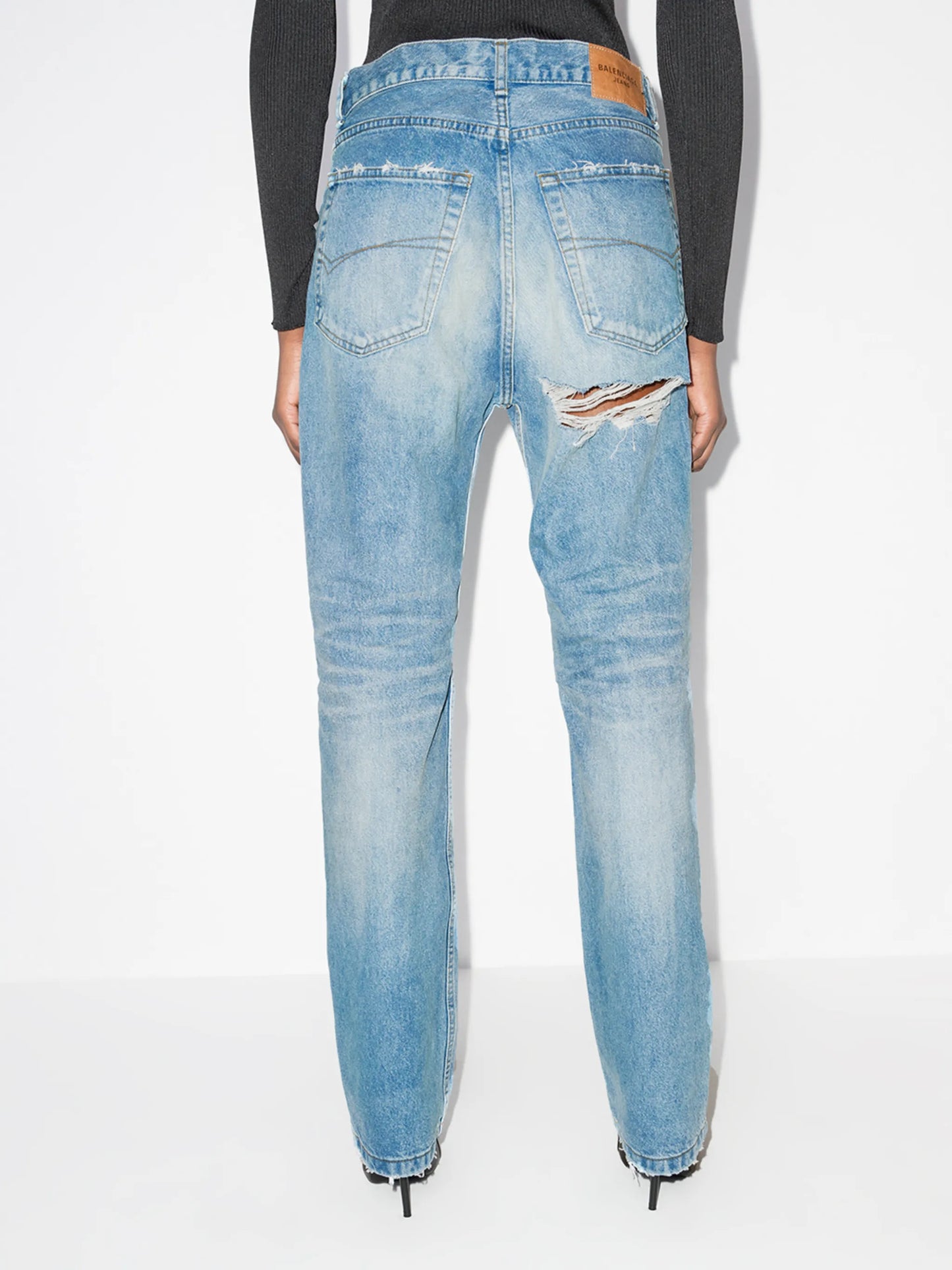 ripped straight-leg jeans