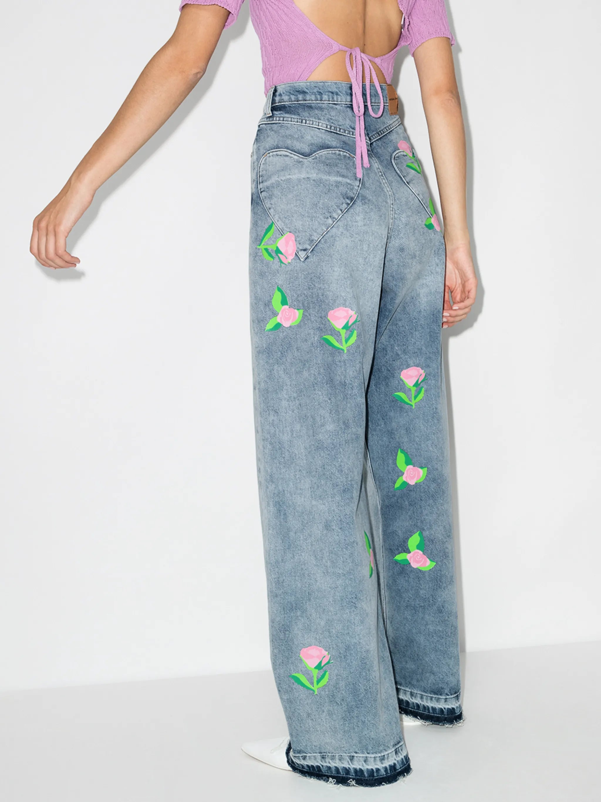 rose-print wide-leg jeans
