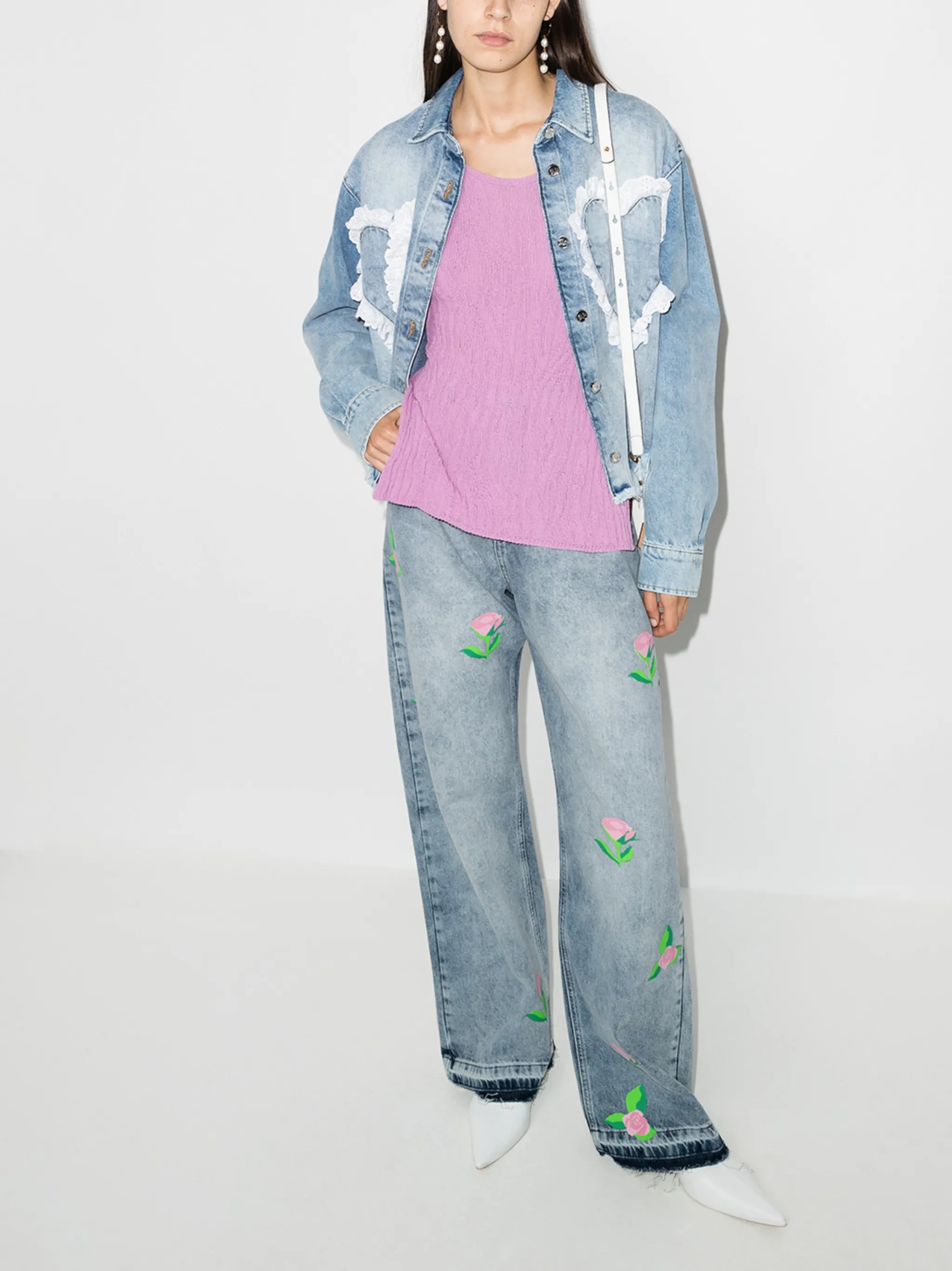 rose-print wide-leg jeans