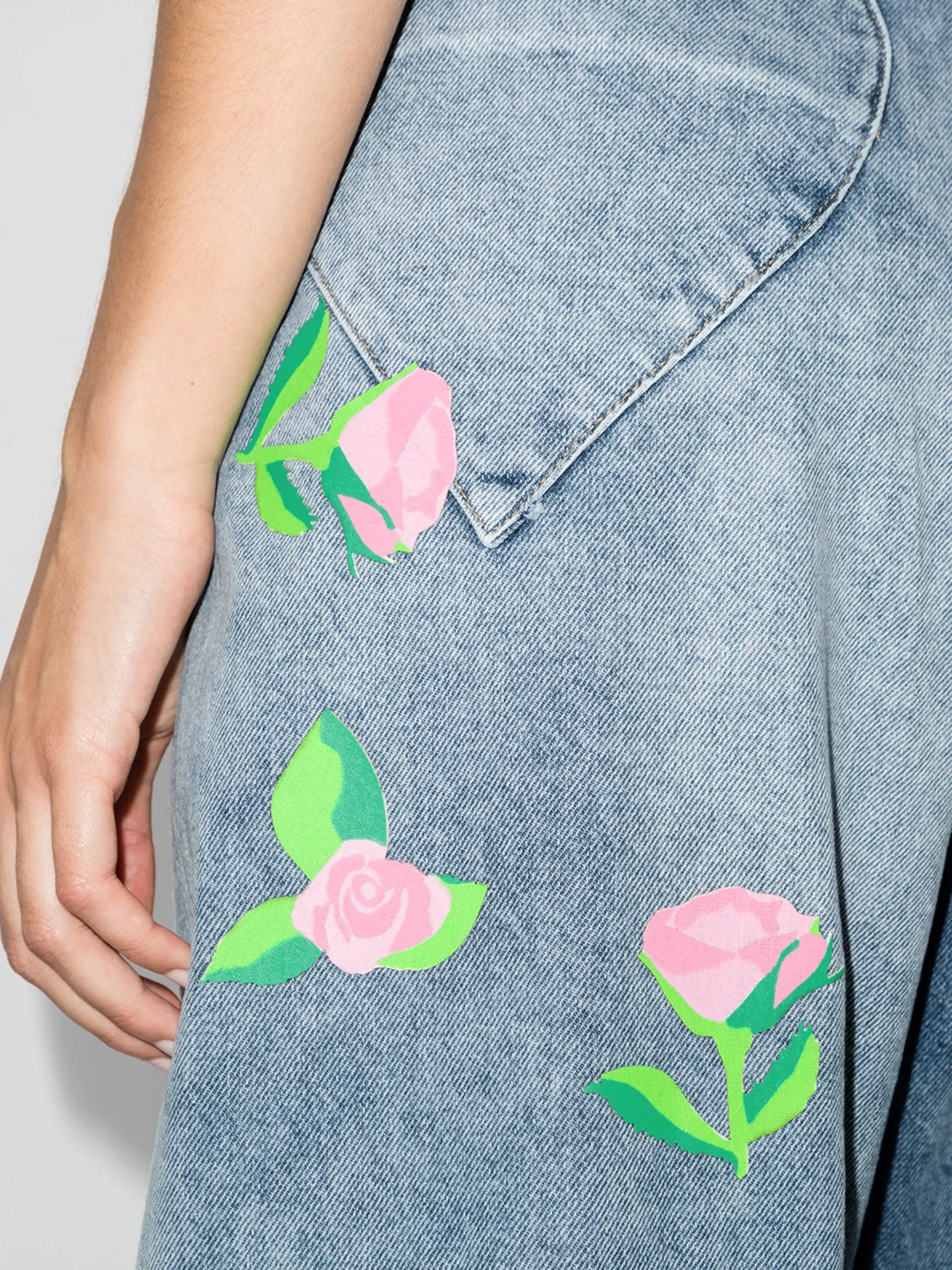 rose-print wide-leg jeans