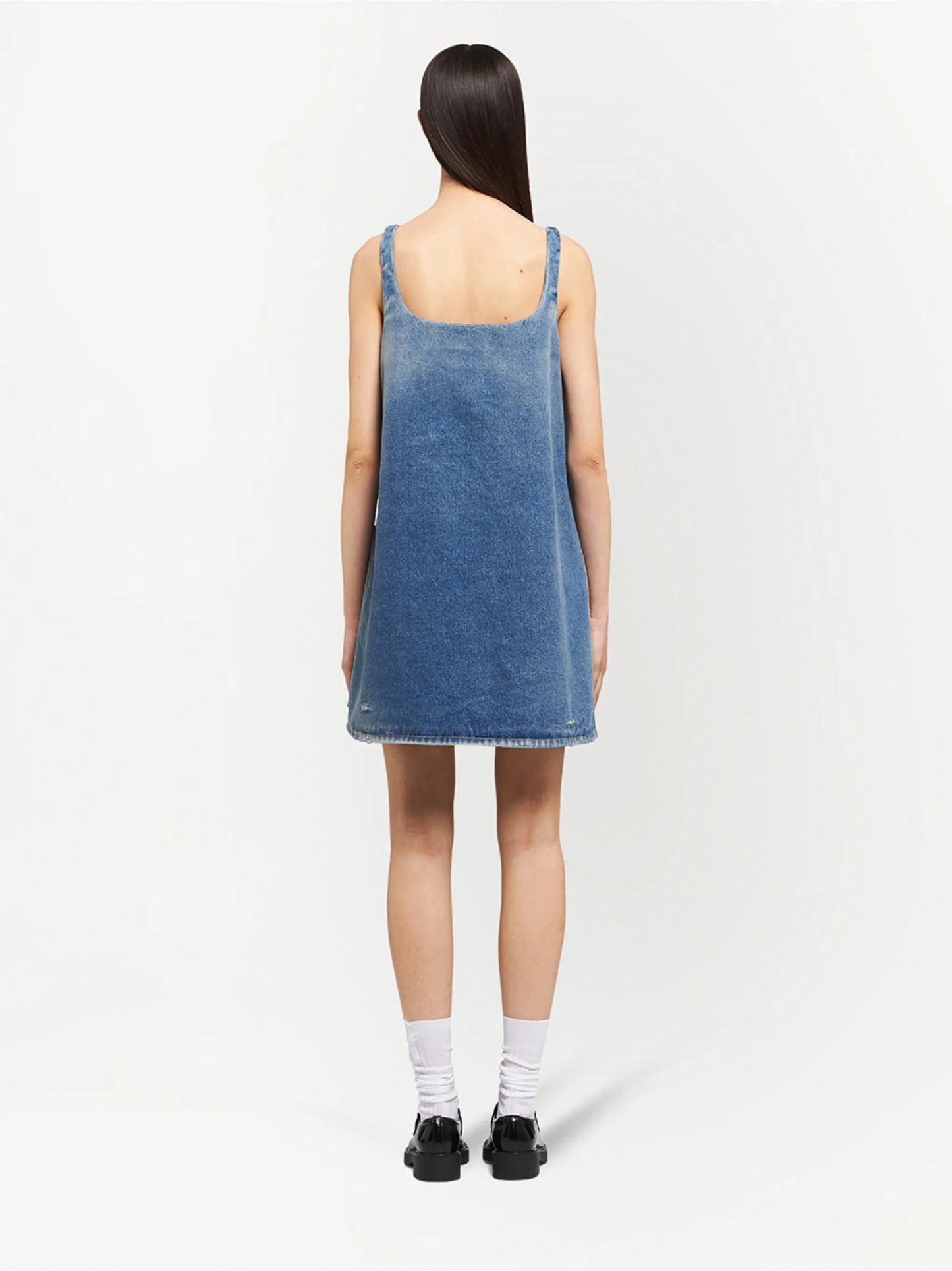 logo-plaque flared denim dress