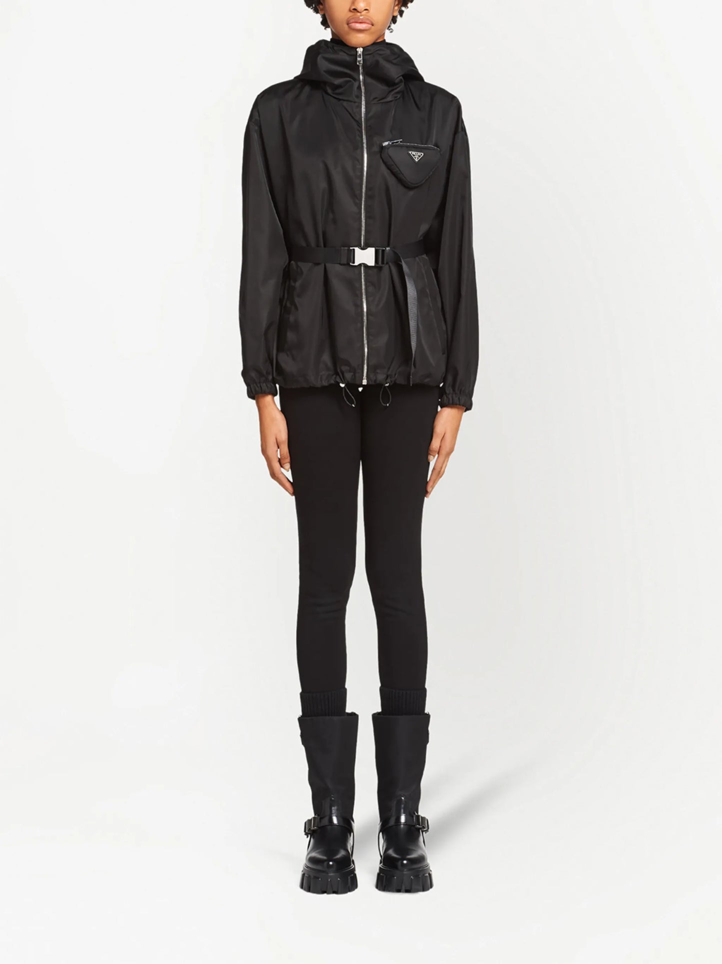 Re-Nylon pouch-detail hooded jacket