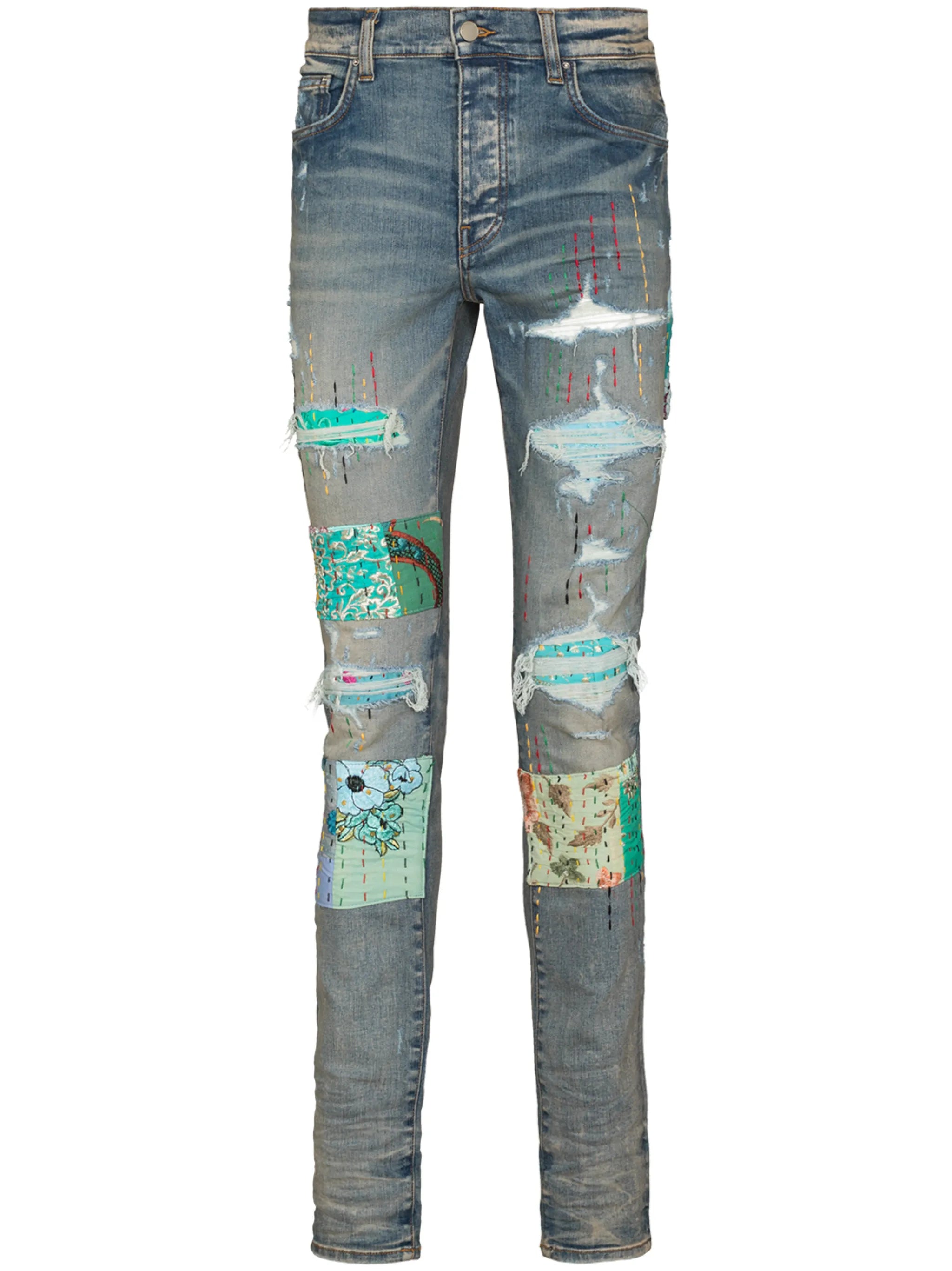 quilted patch-detail slim-fit jeans