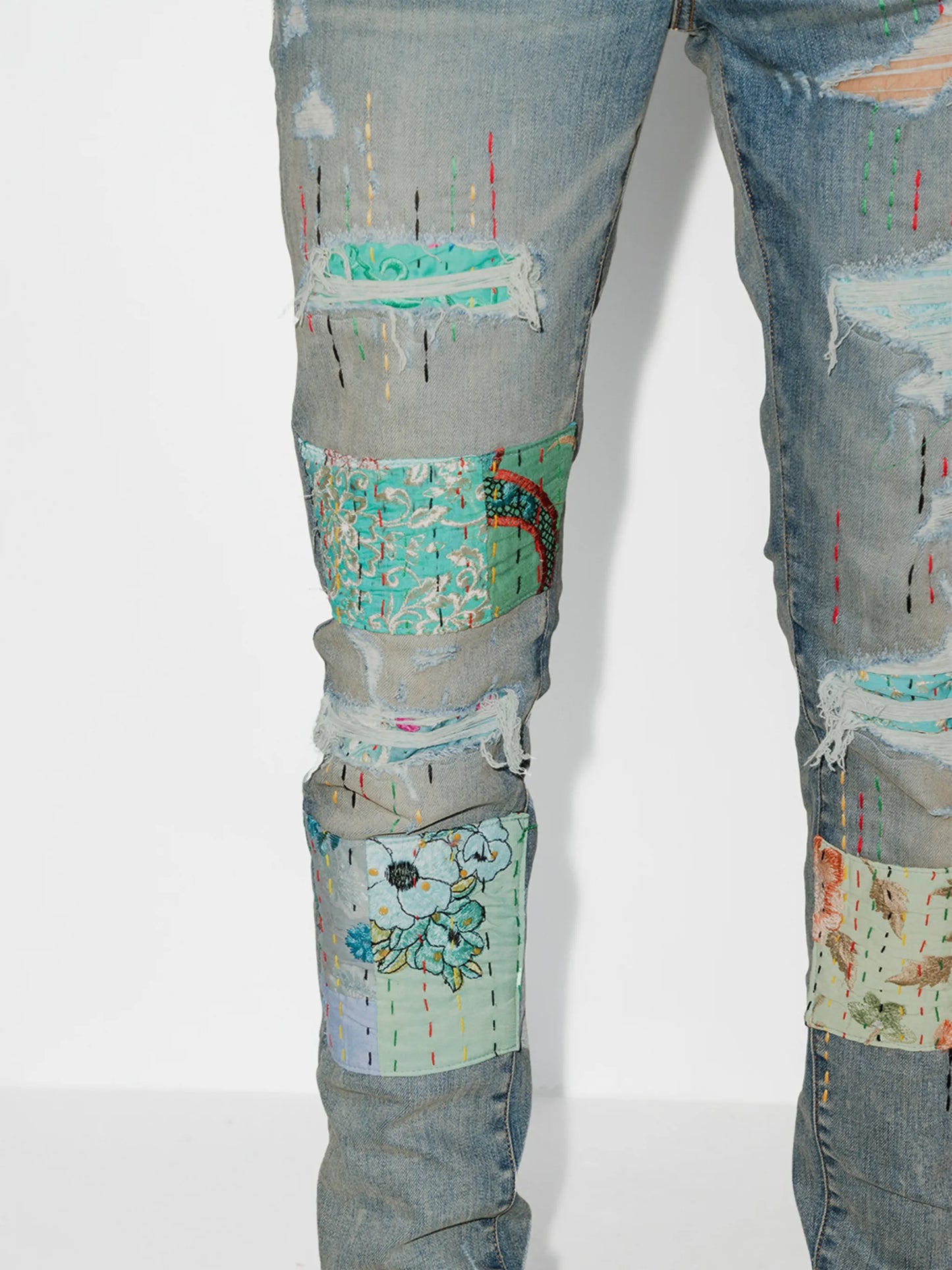 quilted patch-detail slim-fit jeans
