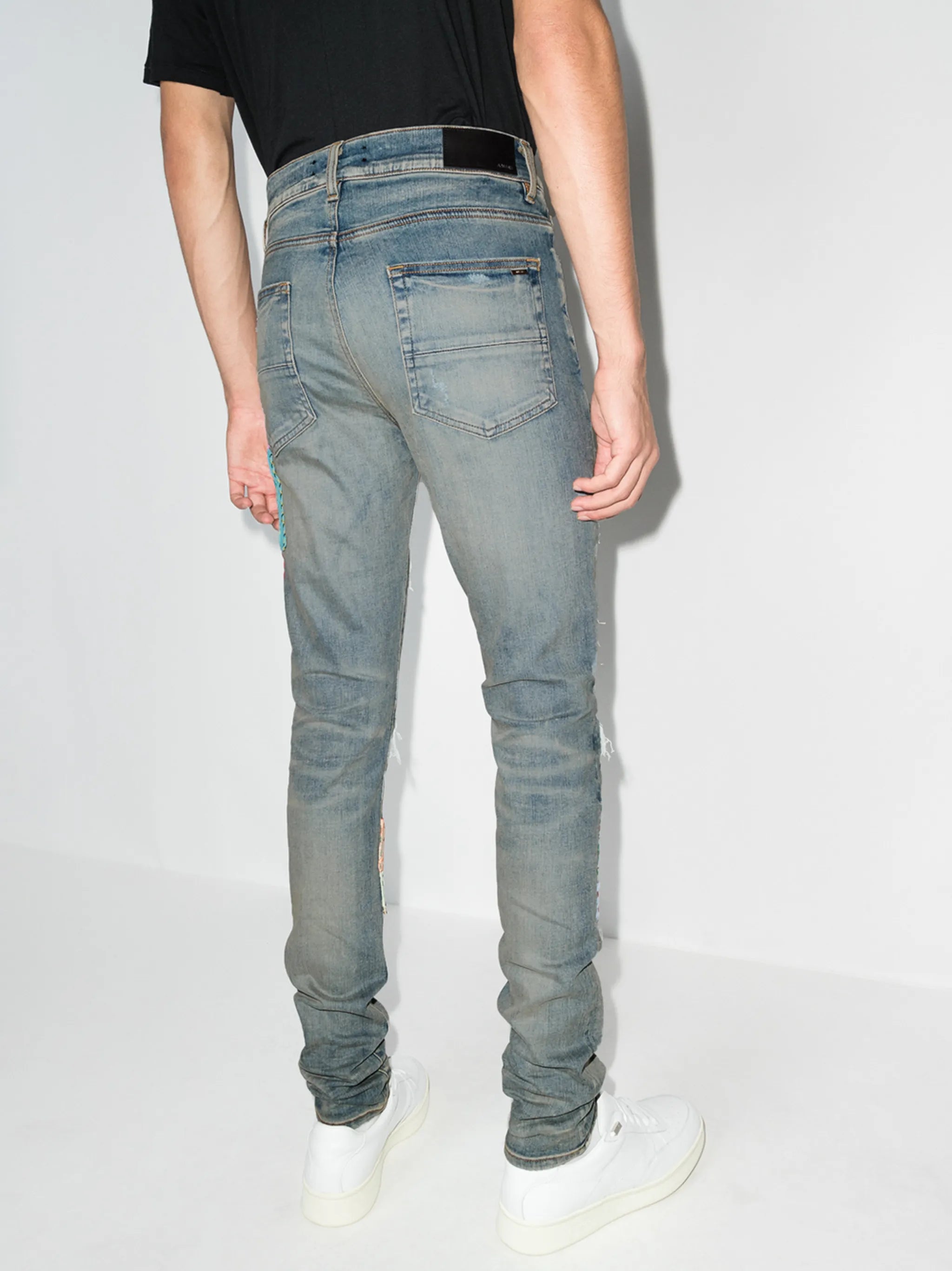 quilted patch-detail slim-fit jeans
