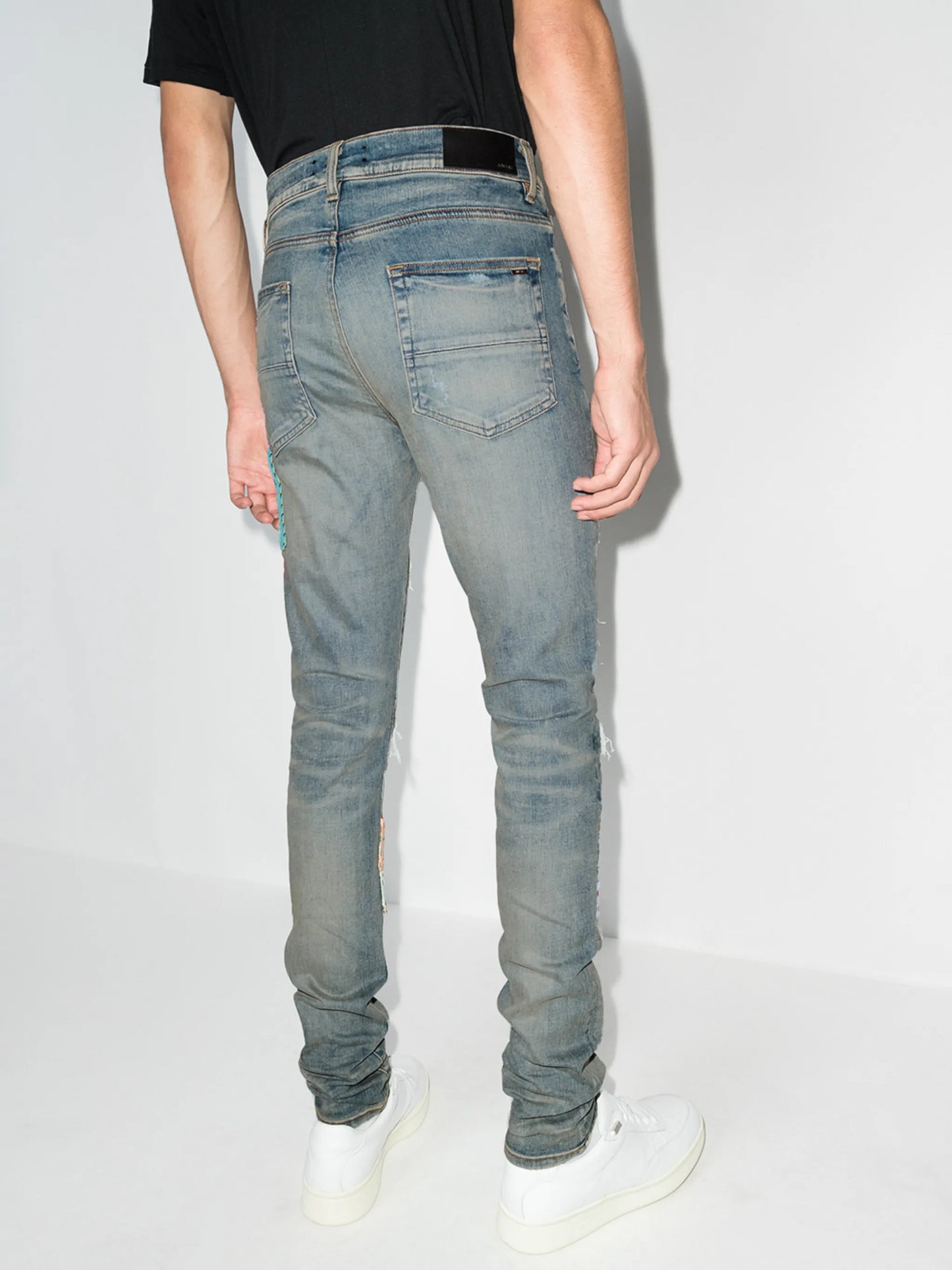 quilted patch-detail slim-fit jeans