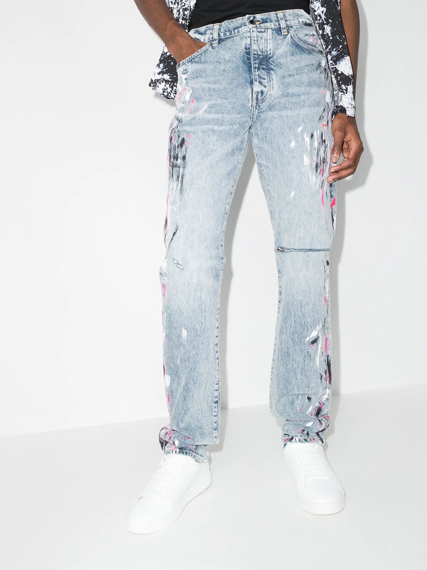 paint-splatter straight-leg jeans
