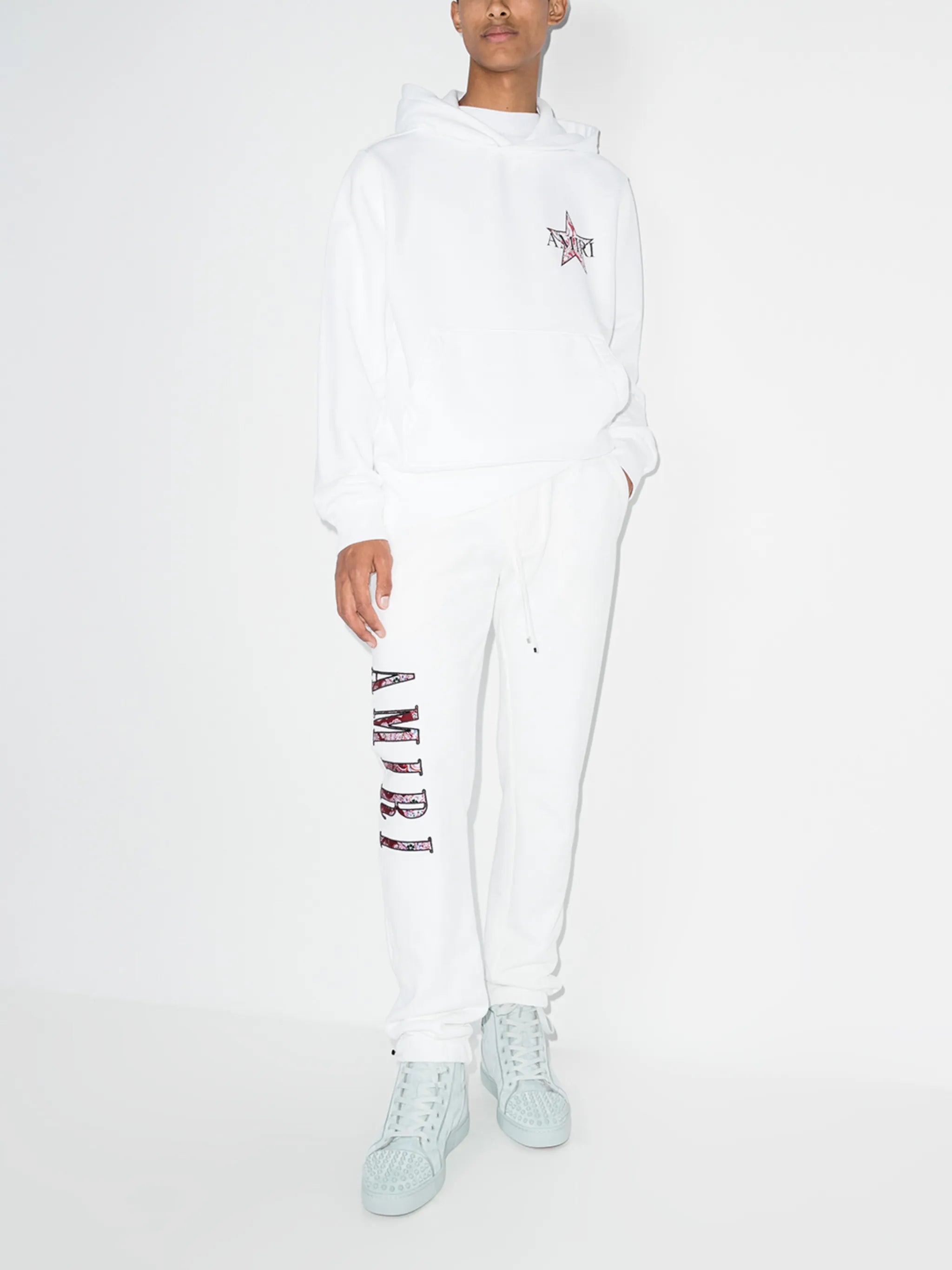 paisley-logo cotton track pants