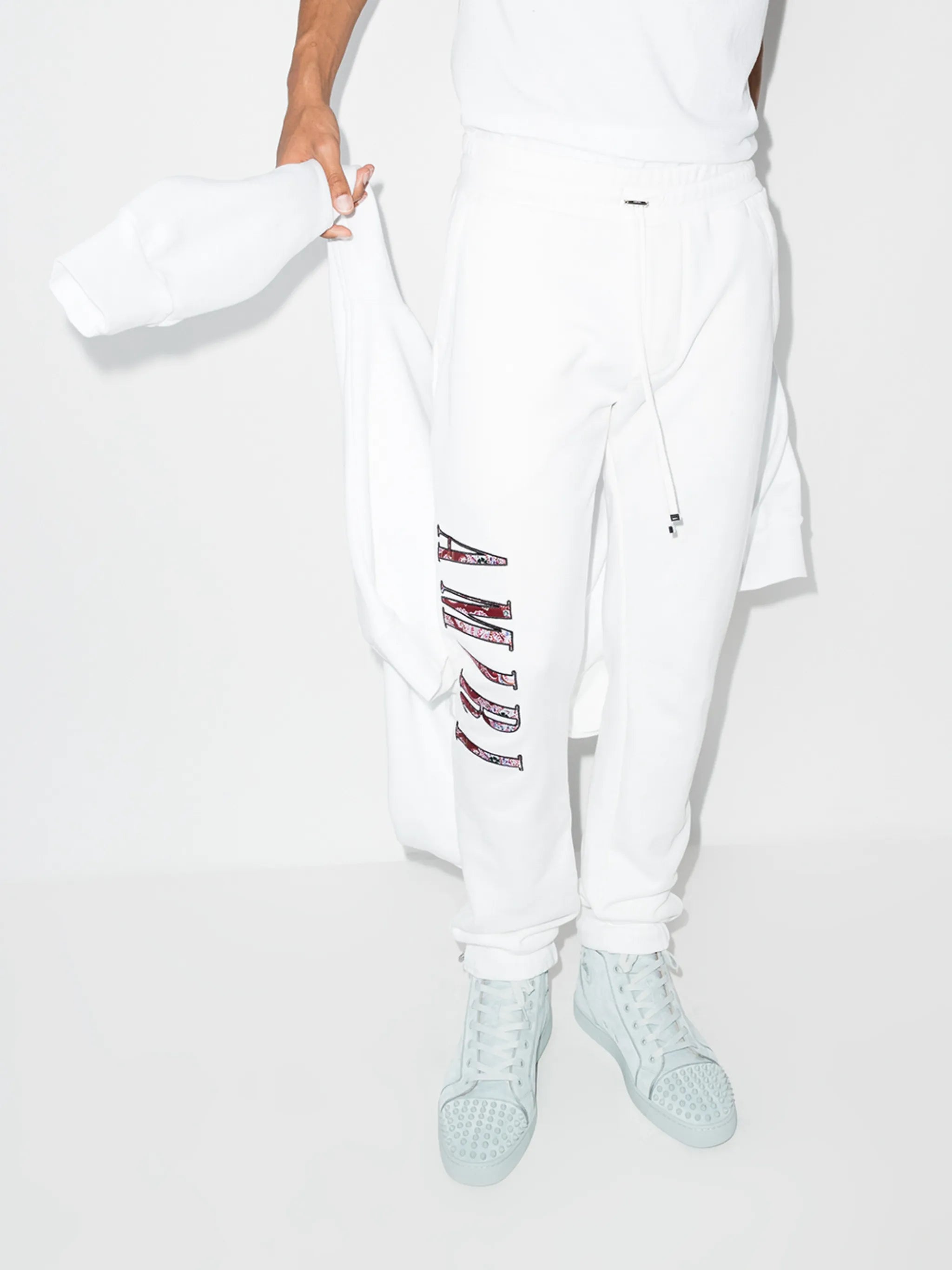 paisley-logo cotton track pants