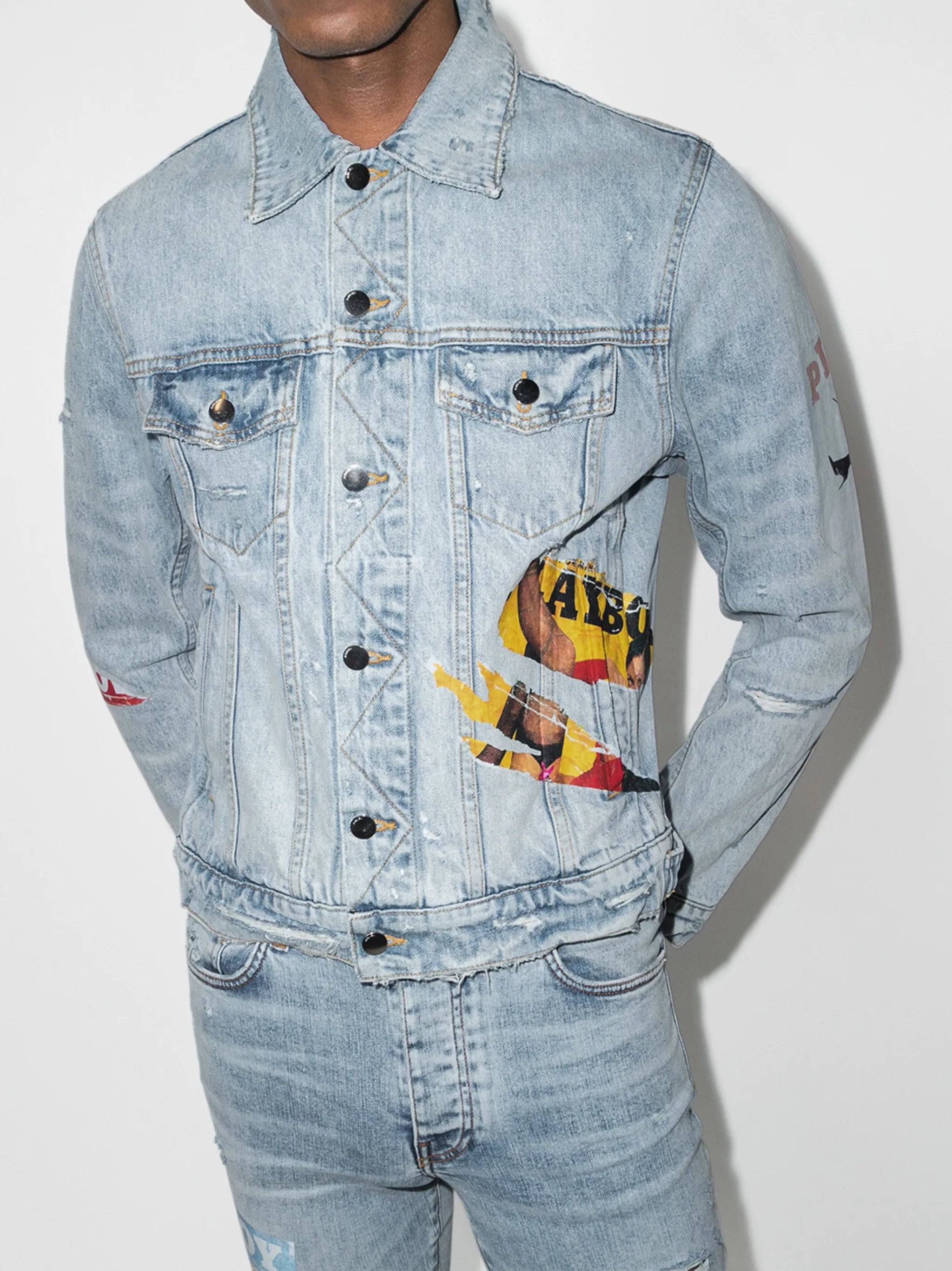 x Playboy distressed-finish denim jacket