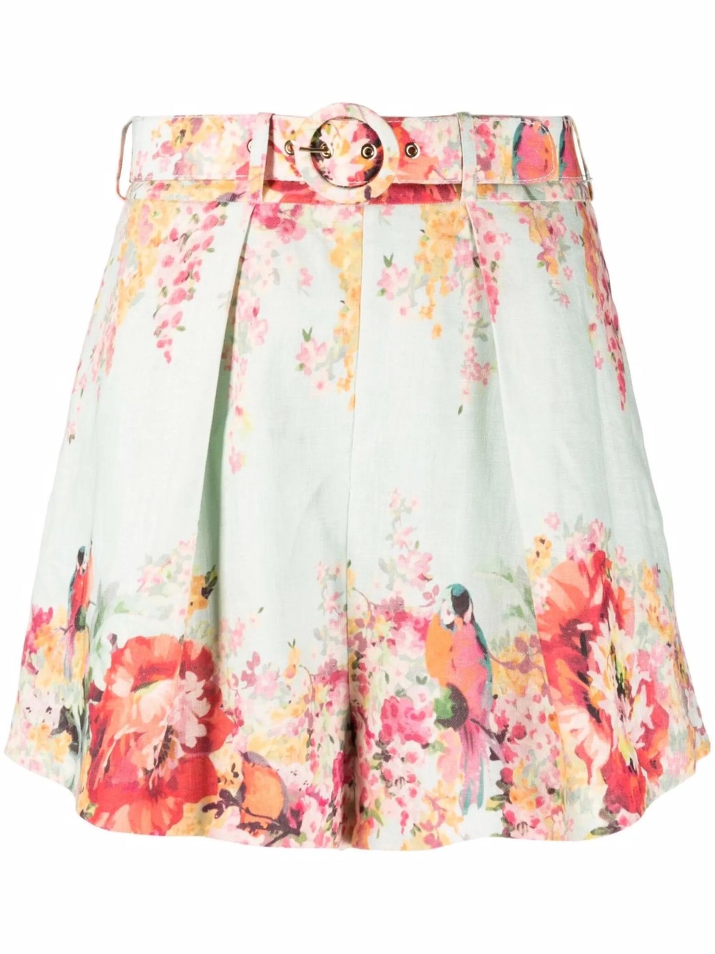 belted floral-print shorts