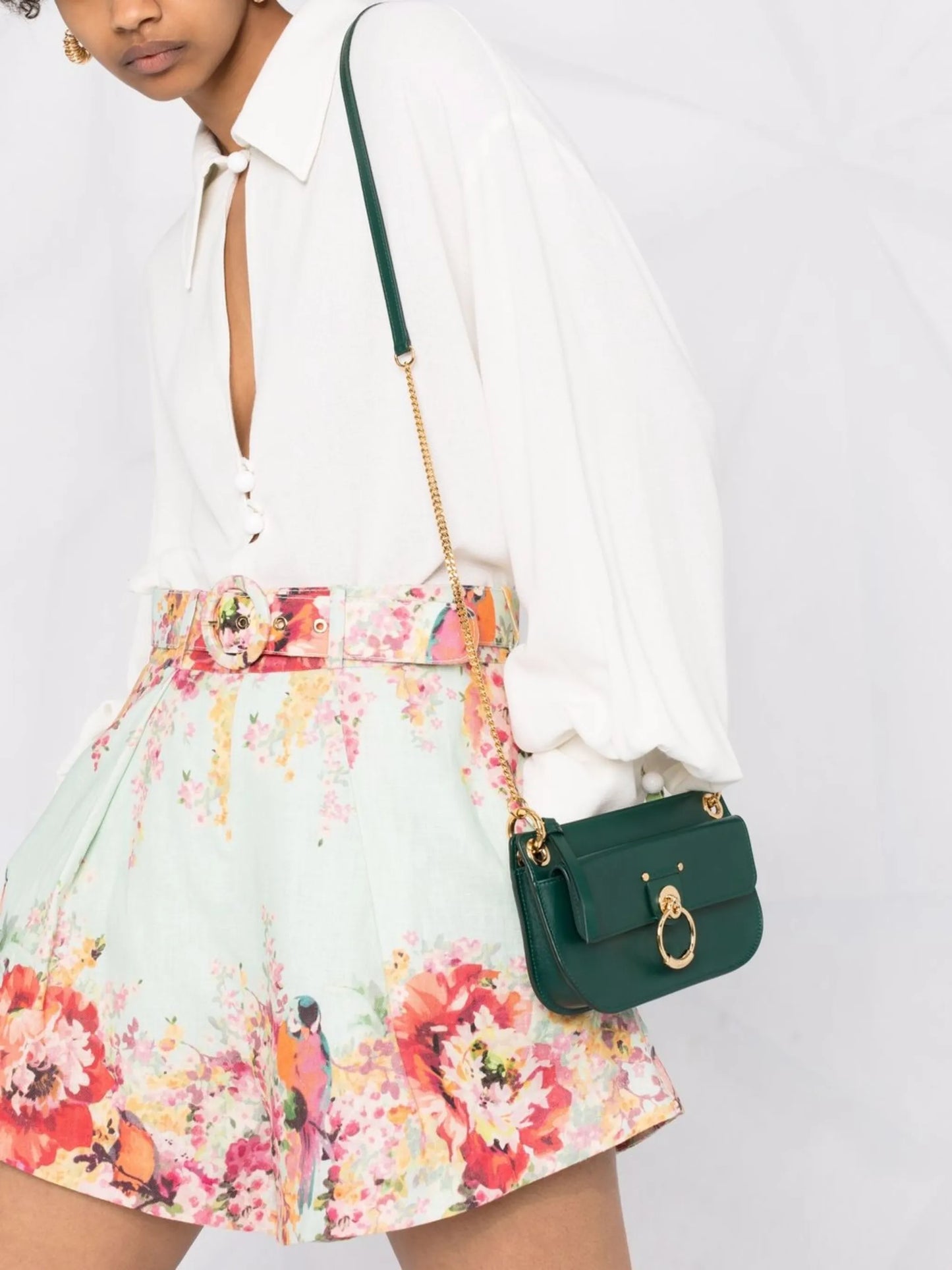 belted floral-print shorts