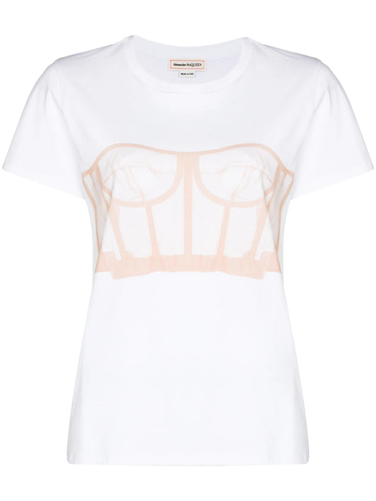 bustier print short-sleeve T-shirt