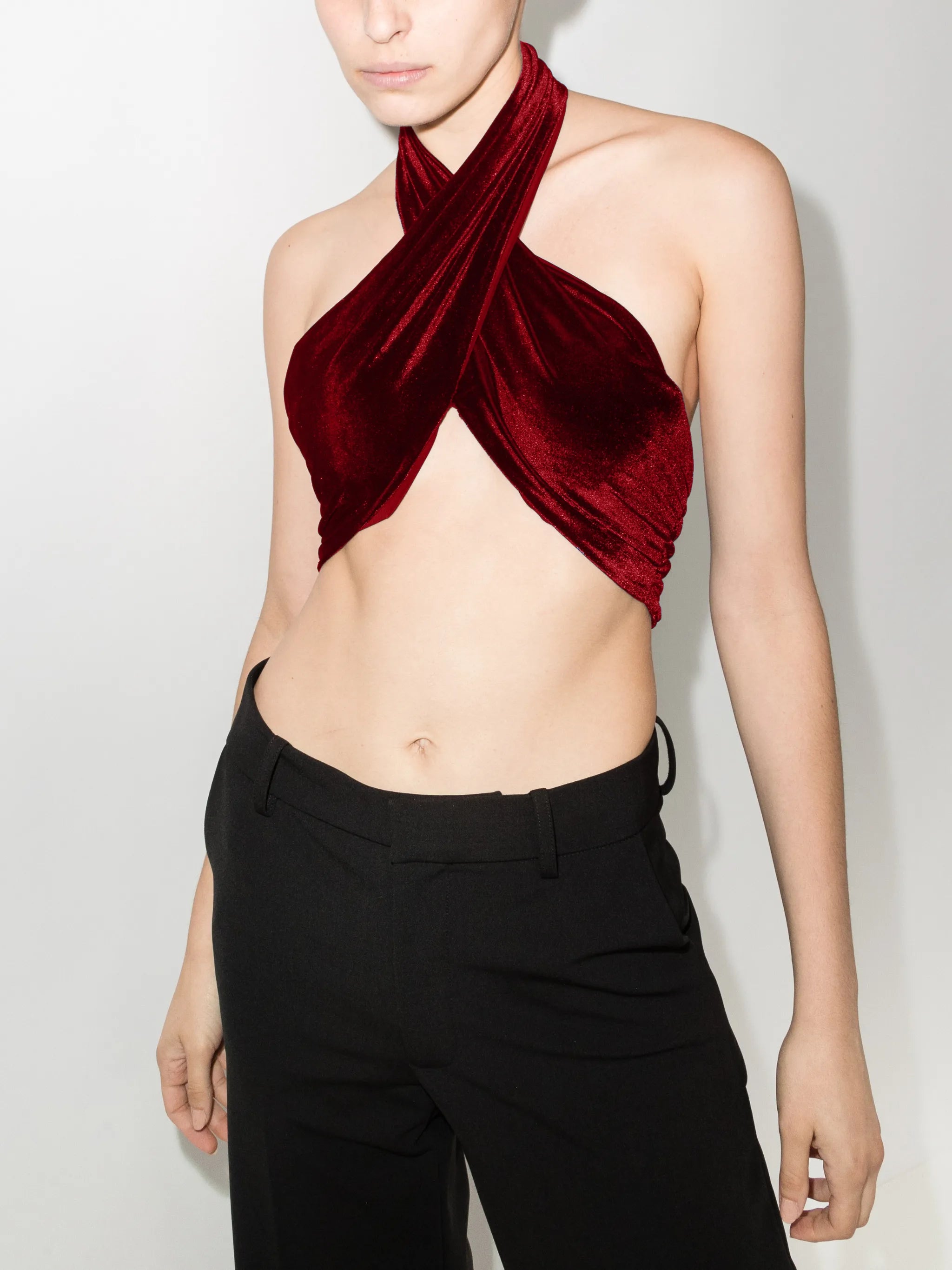 velvet halterneck cropped top