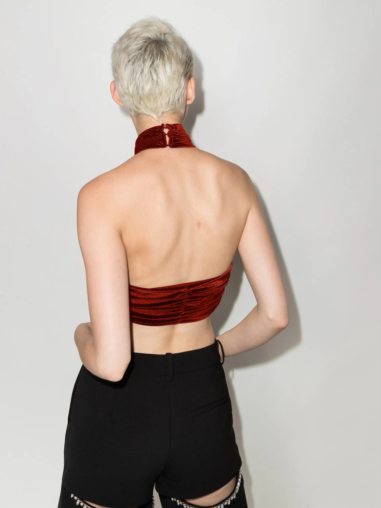 velvet halterneck cropped top
