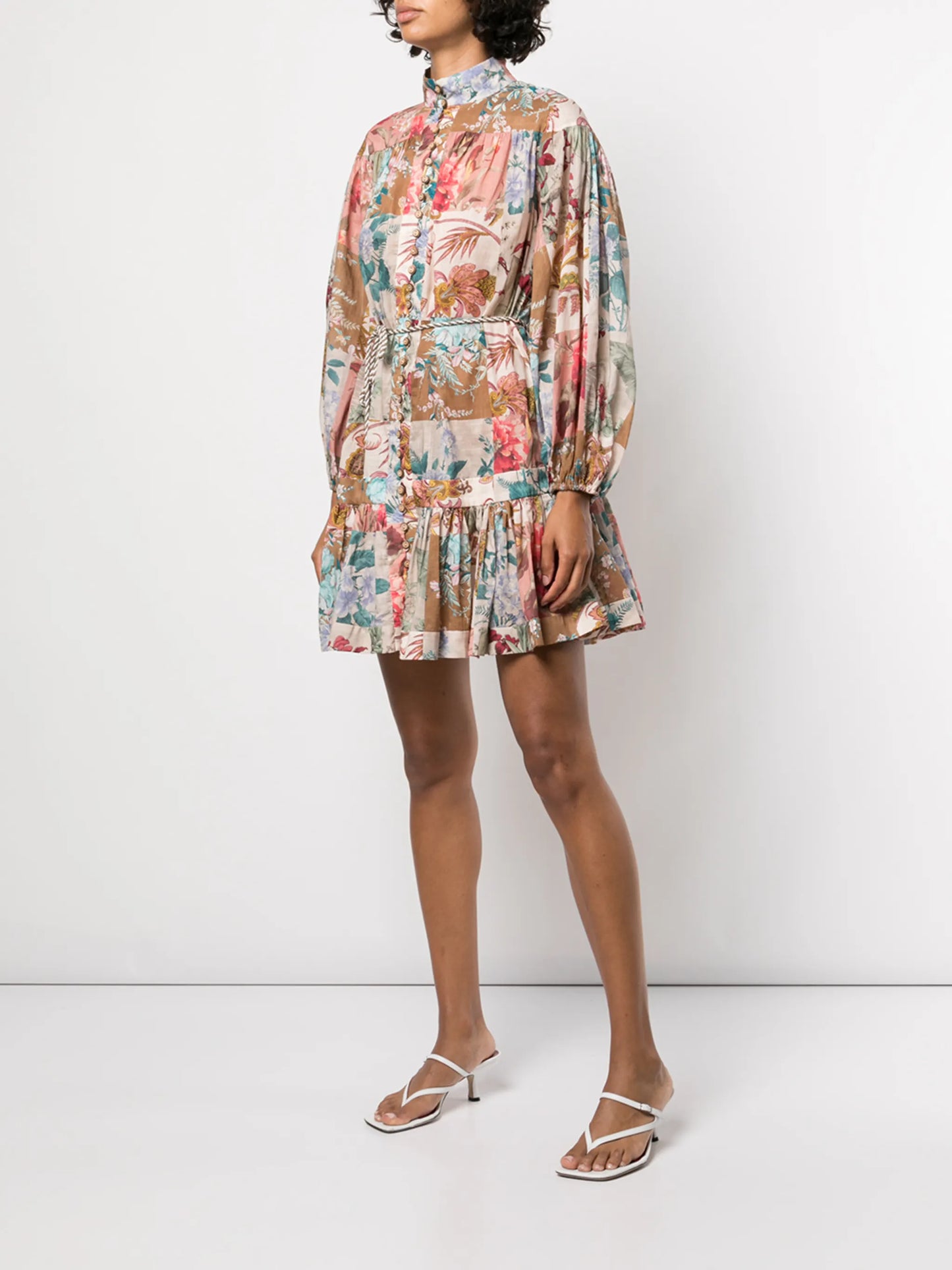 floral-print tie-waist dress
