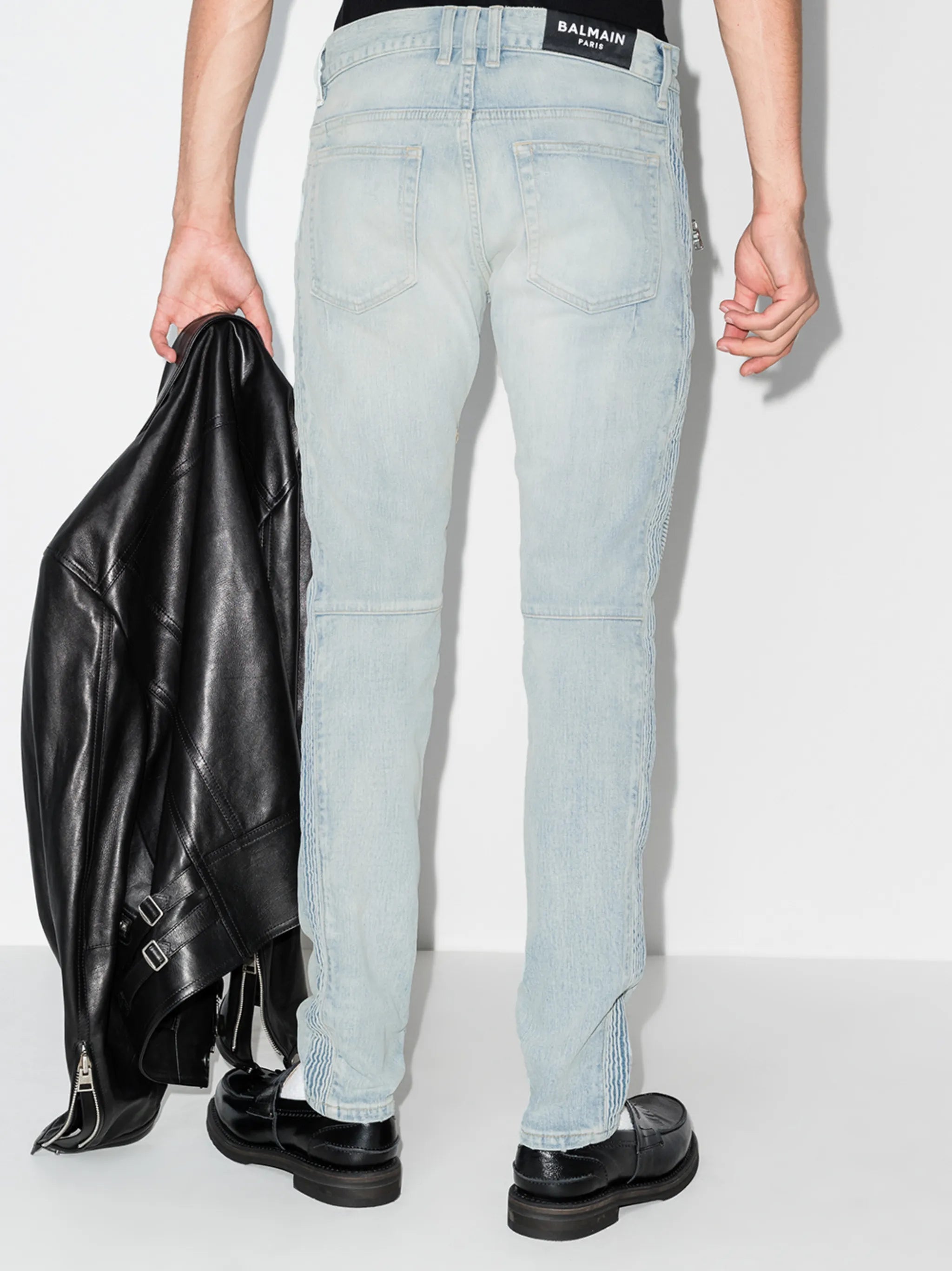 slim-cut faded biker jeans