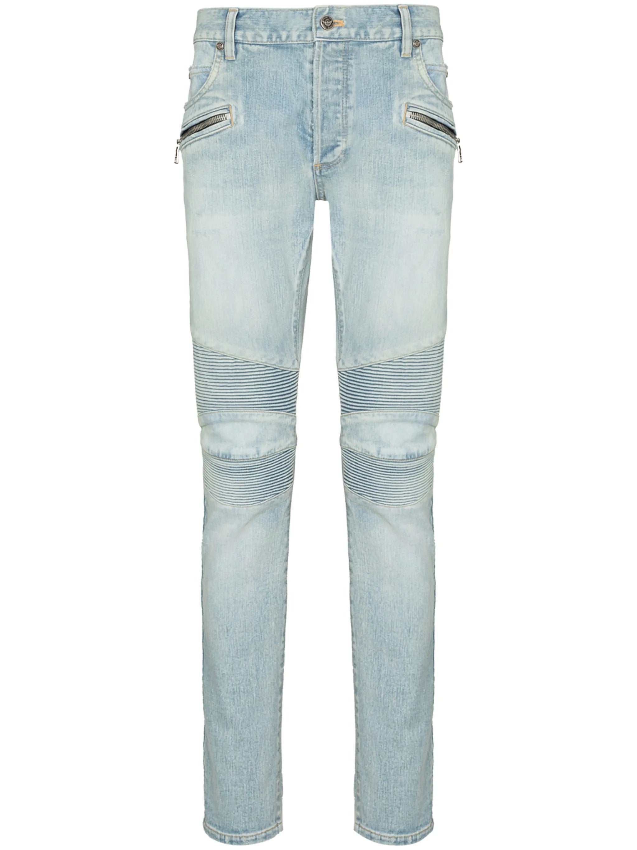 slim-cut faded biker jeans