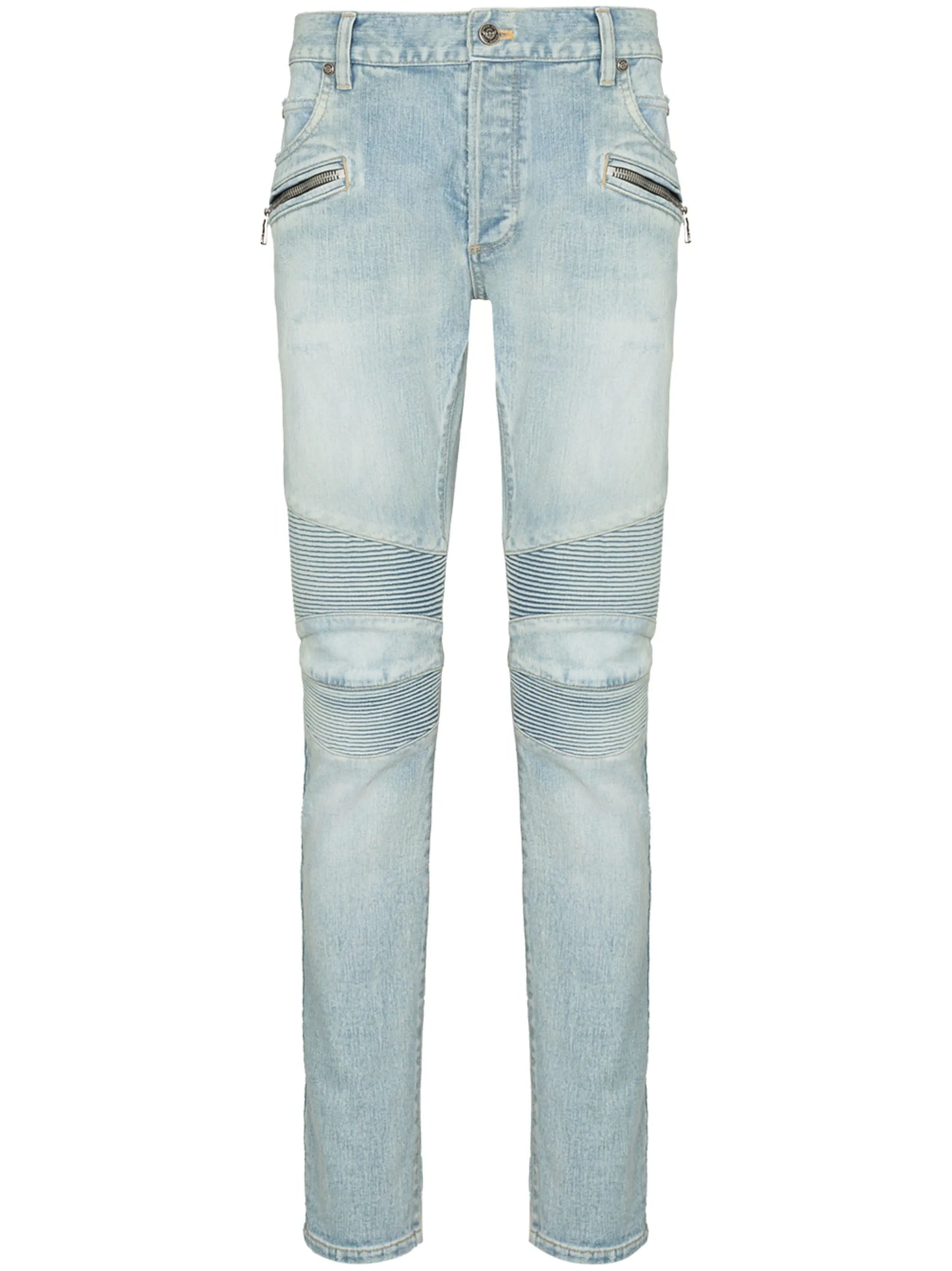 slim-cut faded biker jeans