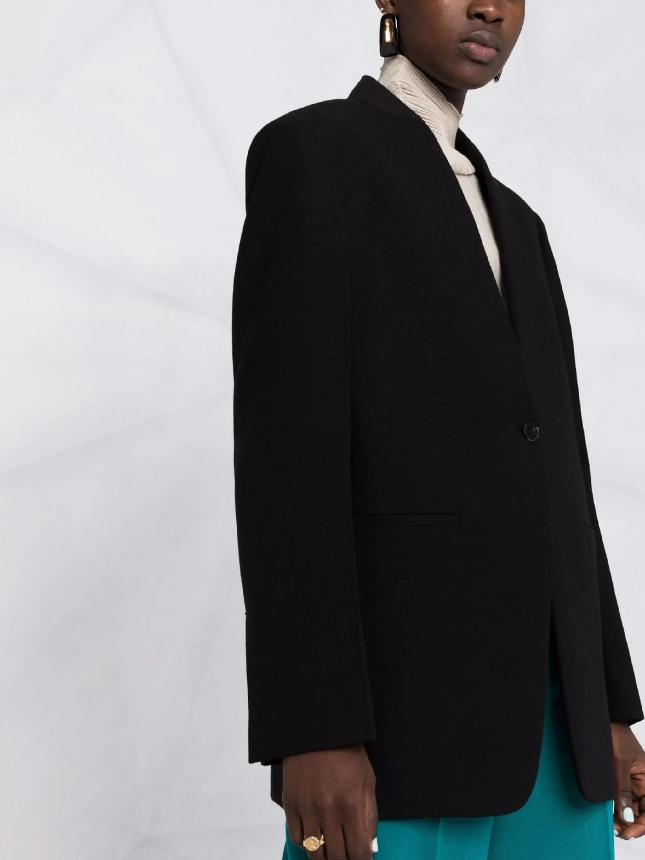 collarless single breasted blazer