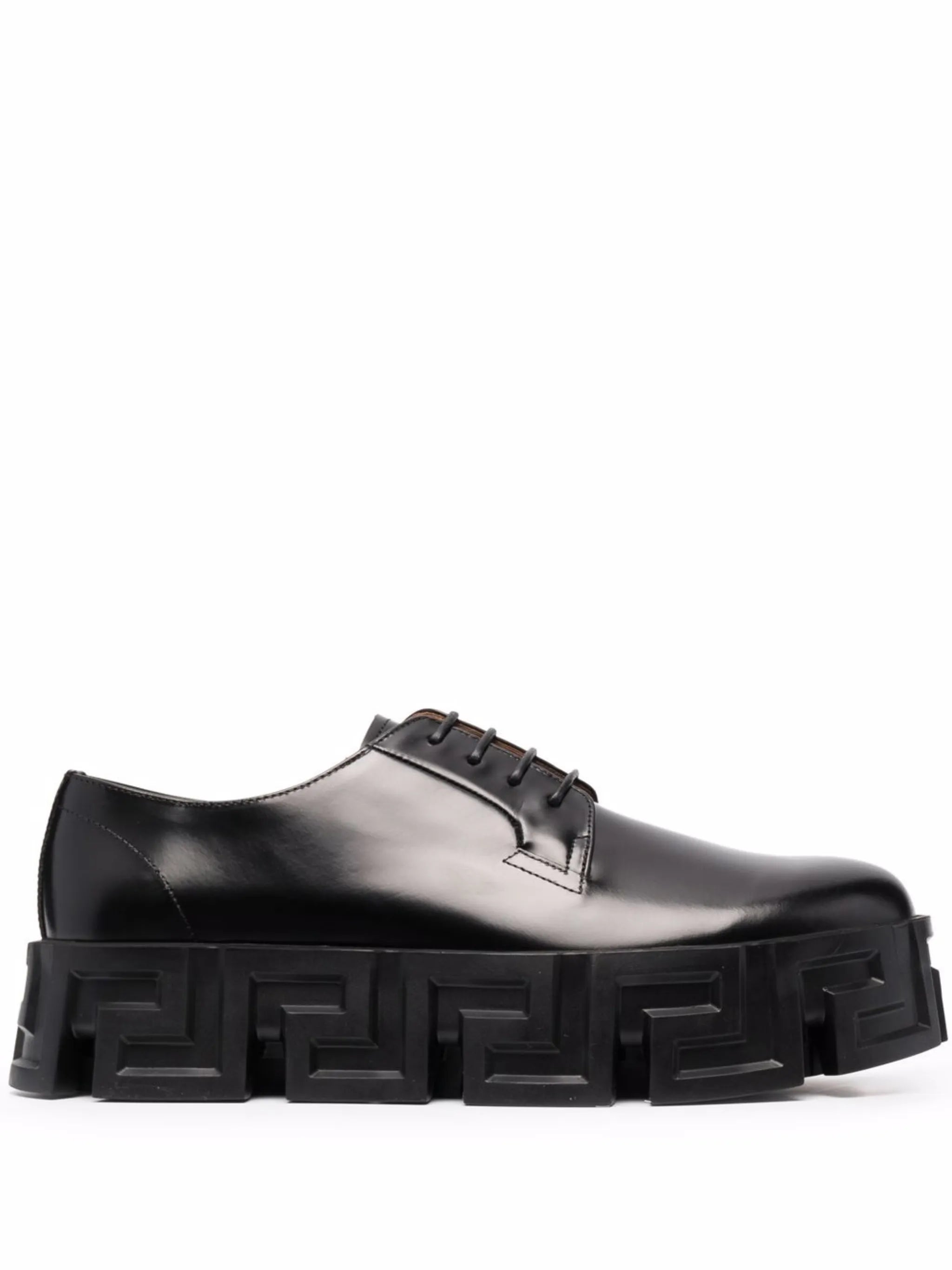Greca-pattern ridged-sole lace-up shoes