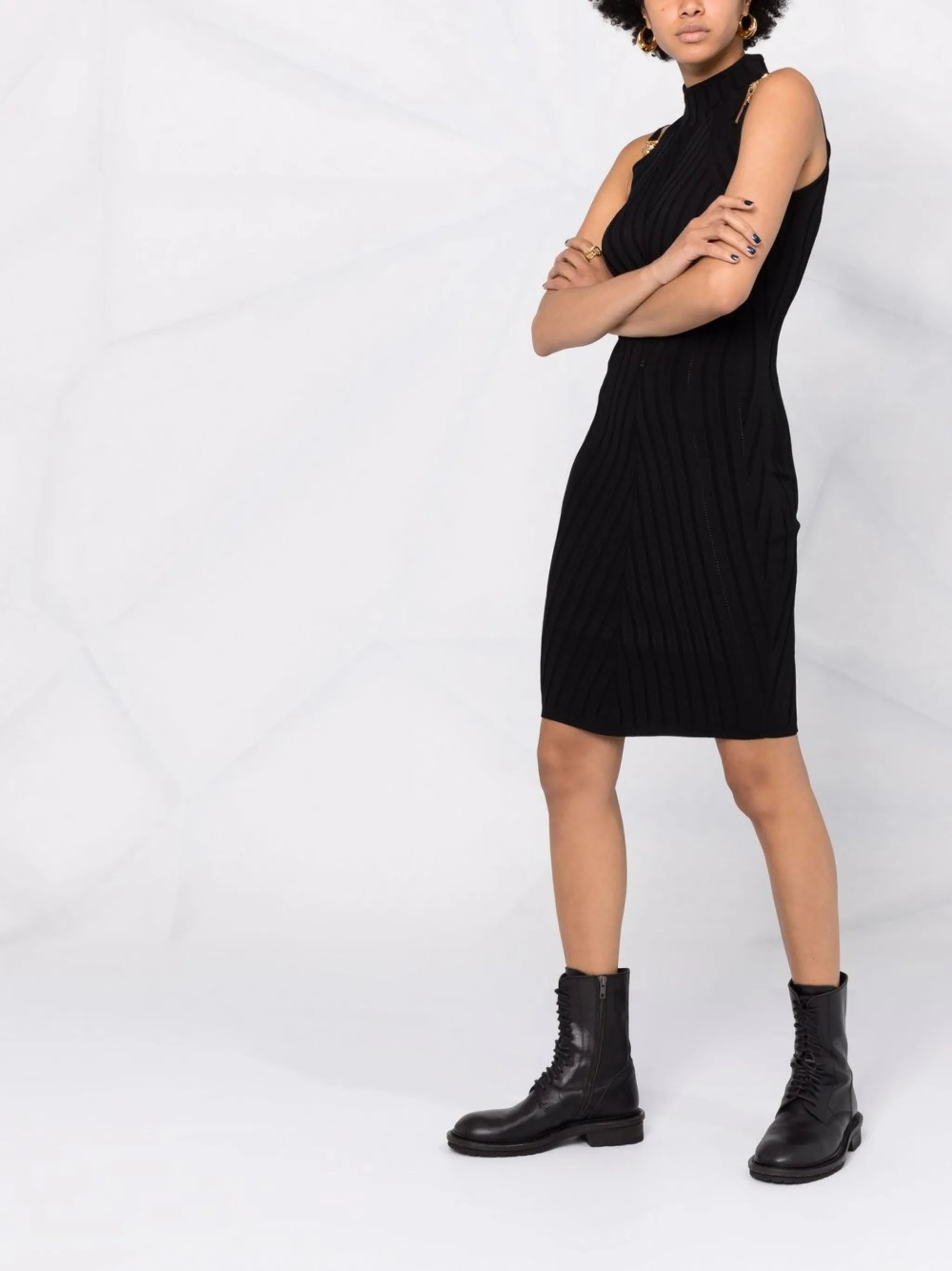 Medusa ribbed-knit knee-length dress
