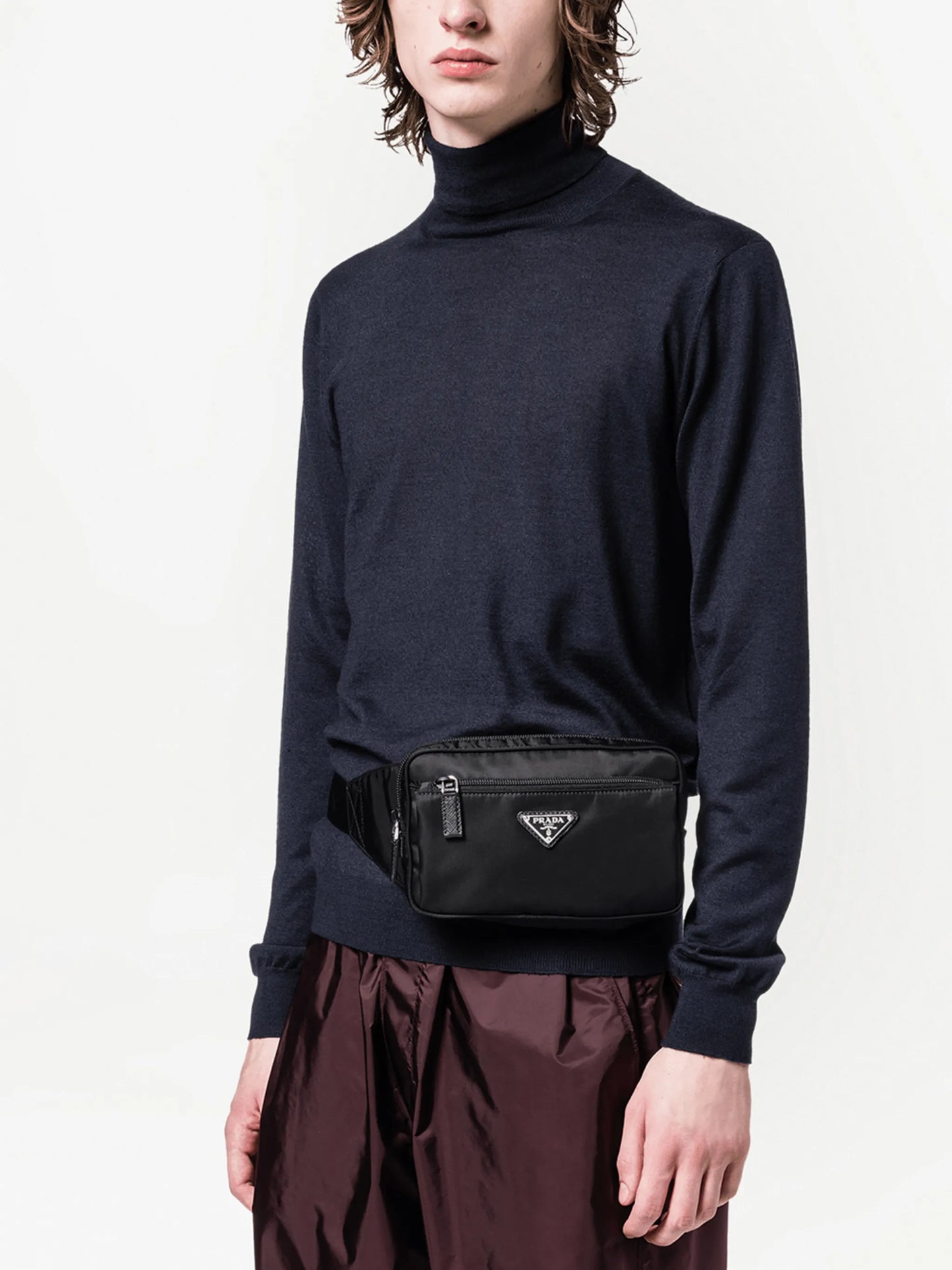 Re-nylon and Saffiano leather belt bag