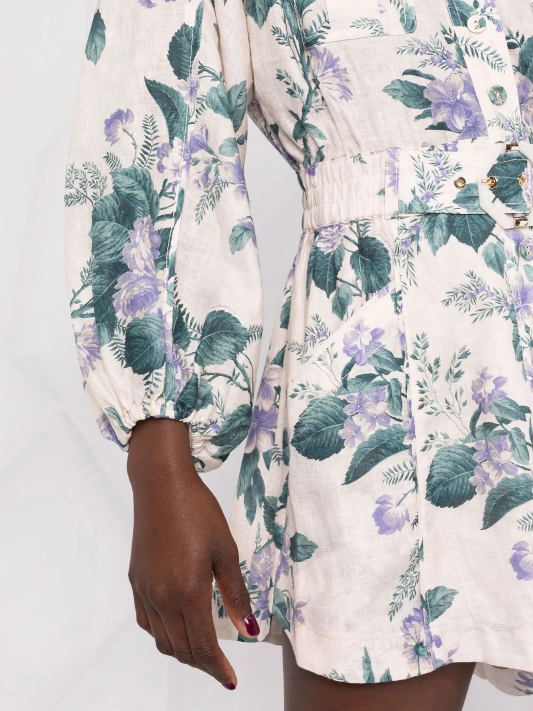 floral-print belted-waist playsuit